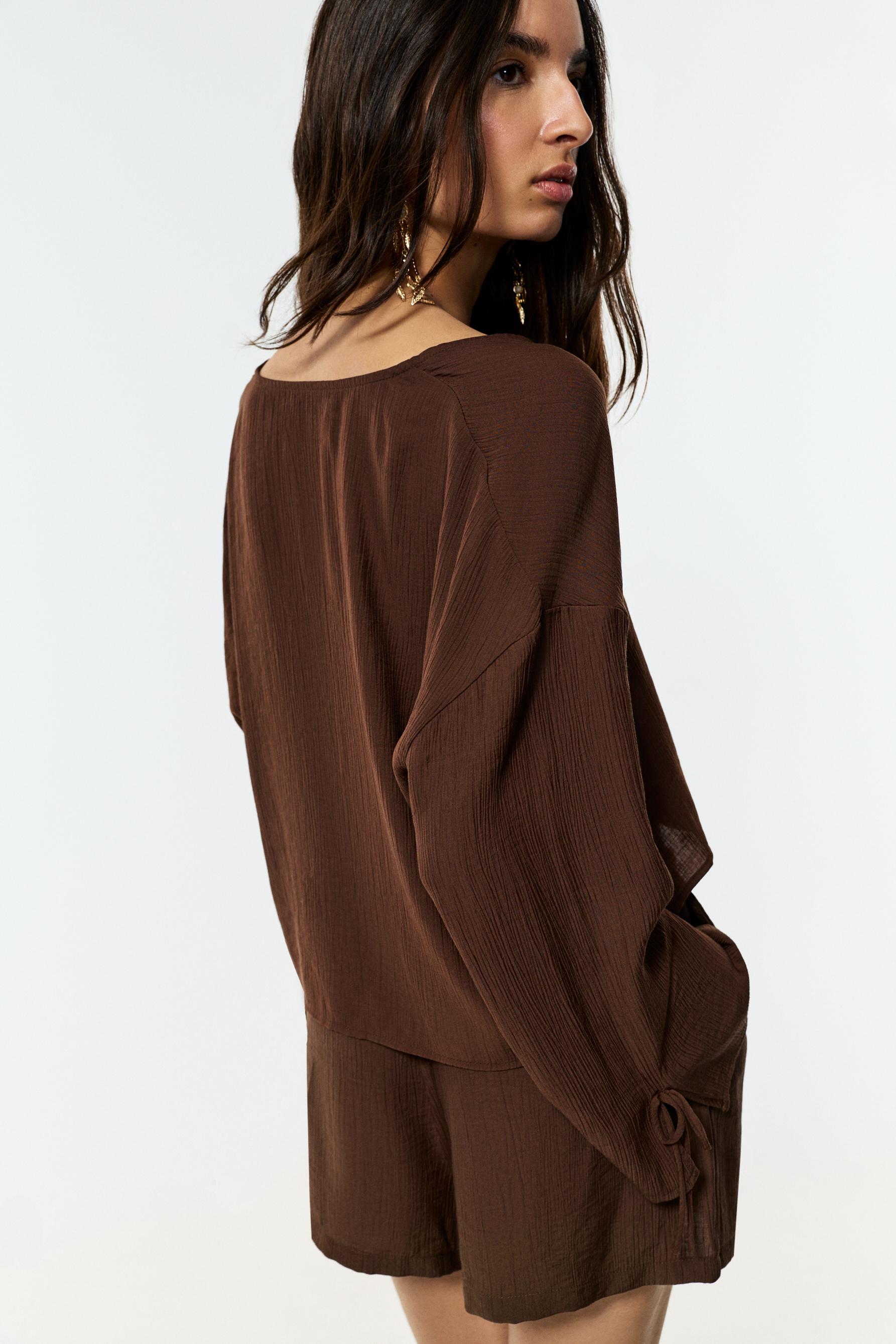 Textured tie-front shirt — OCHRE