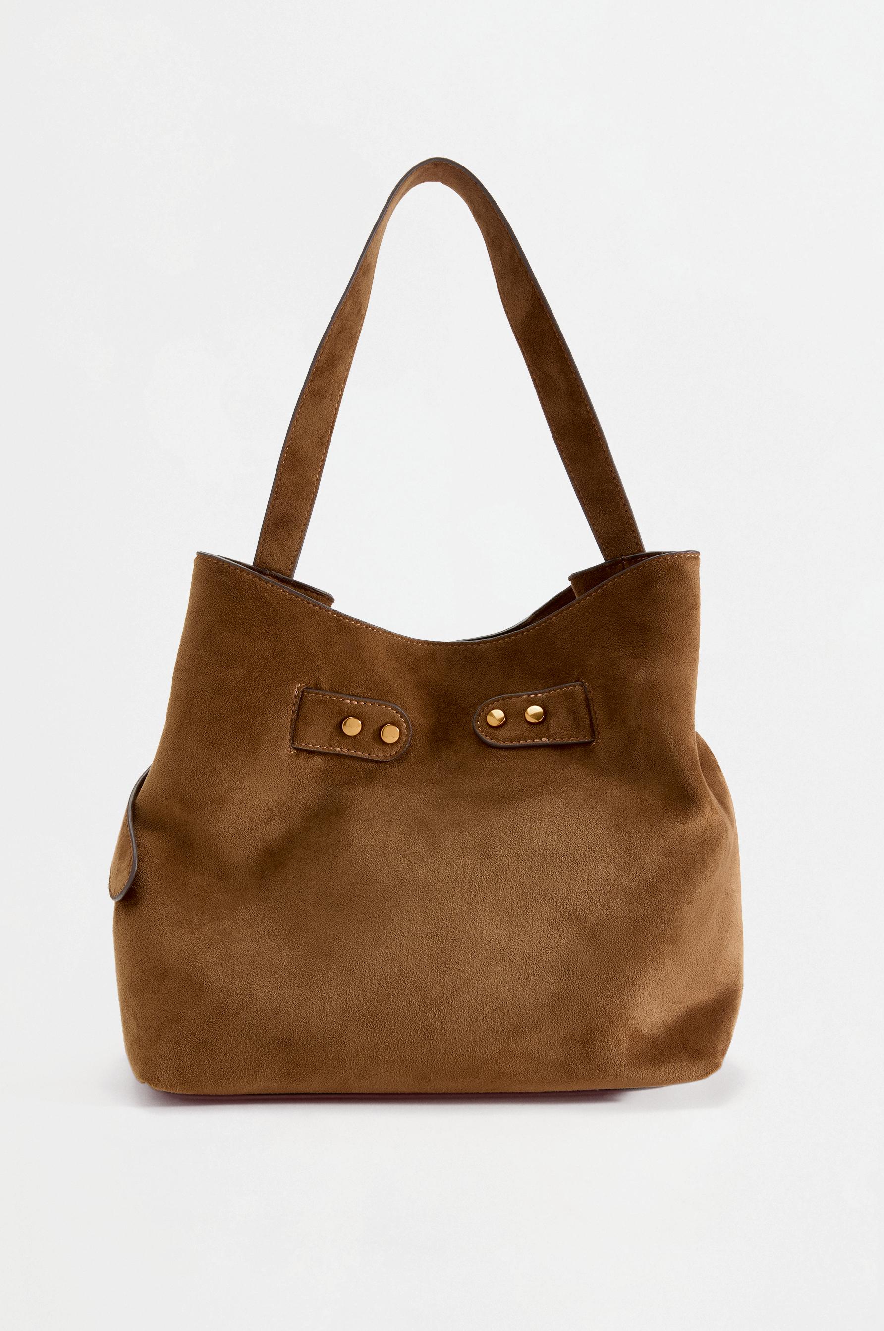 Faux suede buckle bag — CAMEL