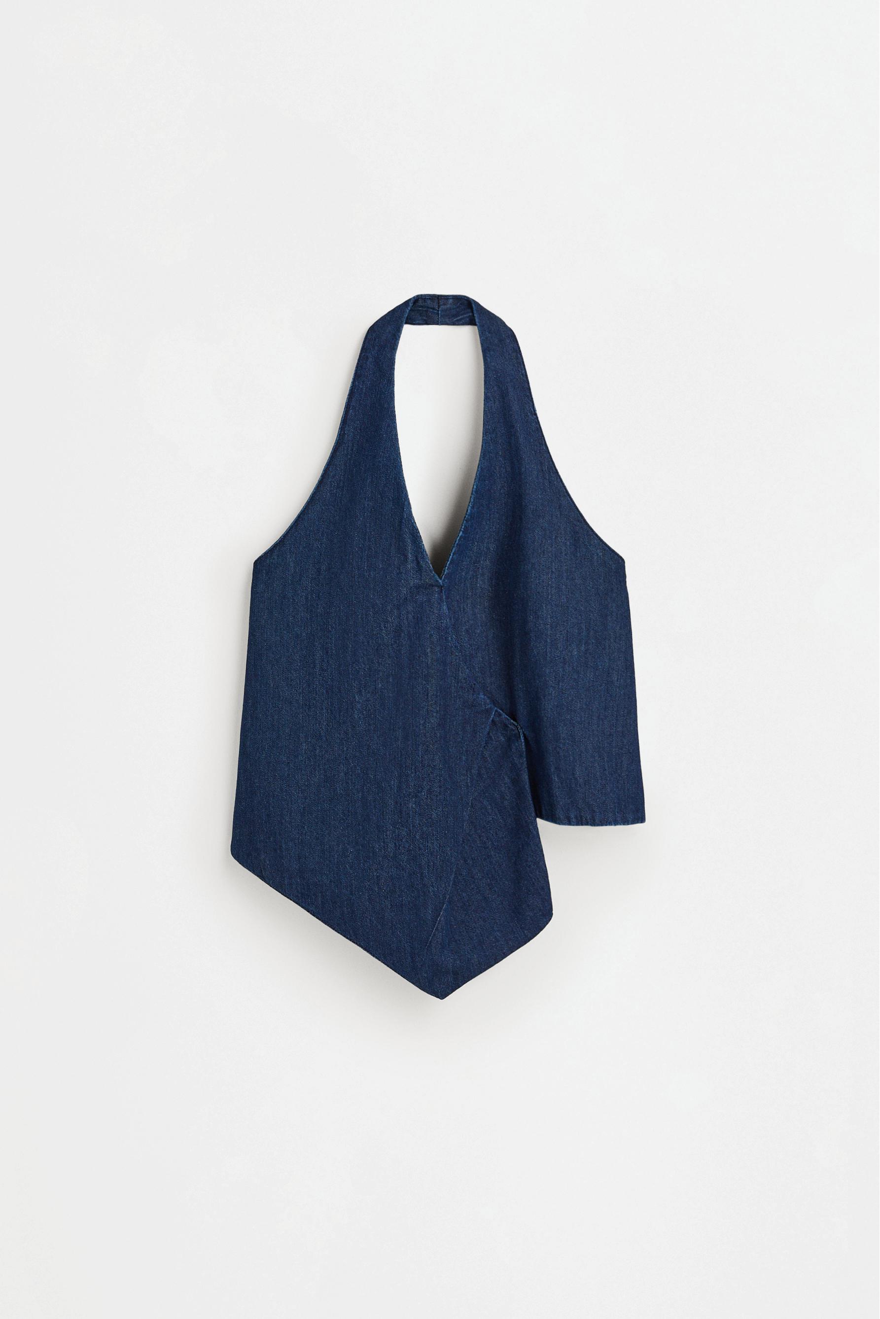 Indigo denim wrap halter top — NAVY