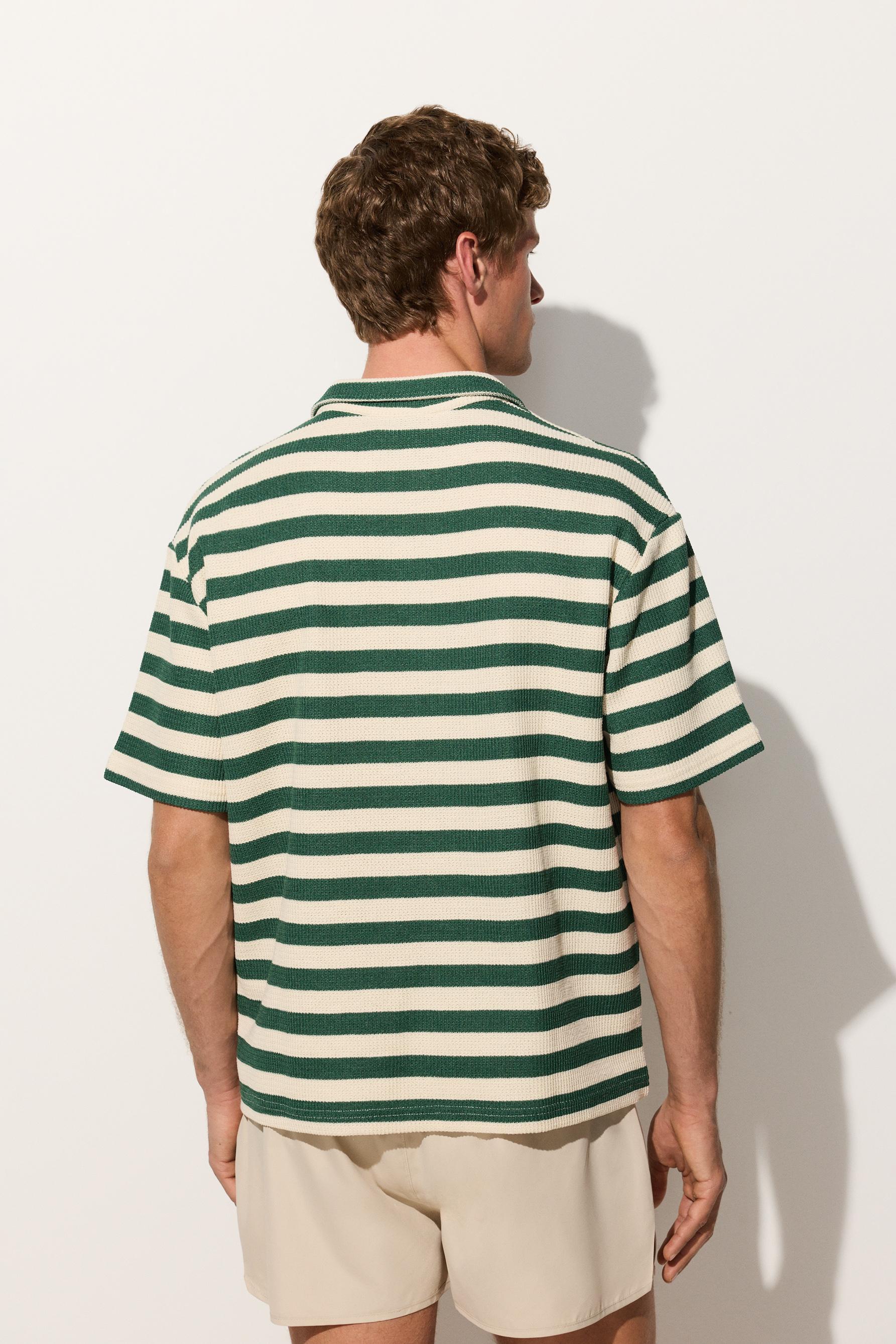 Men's | Green textured striped polo shirt — EMERALD GREEN