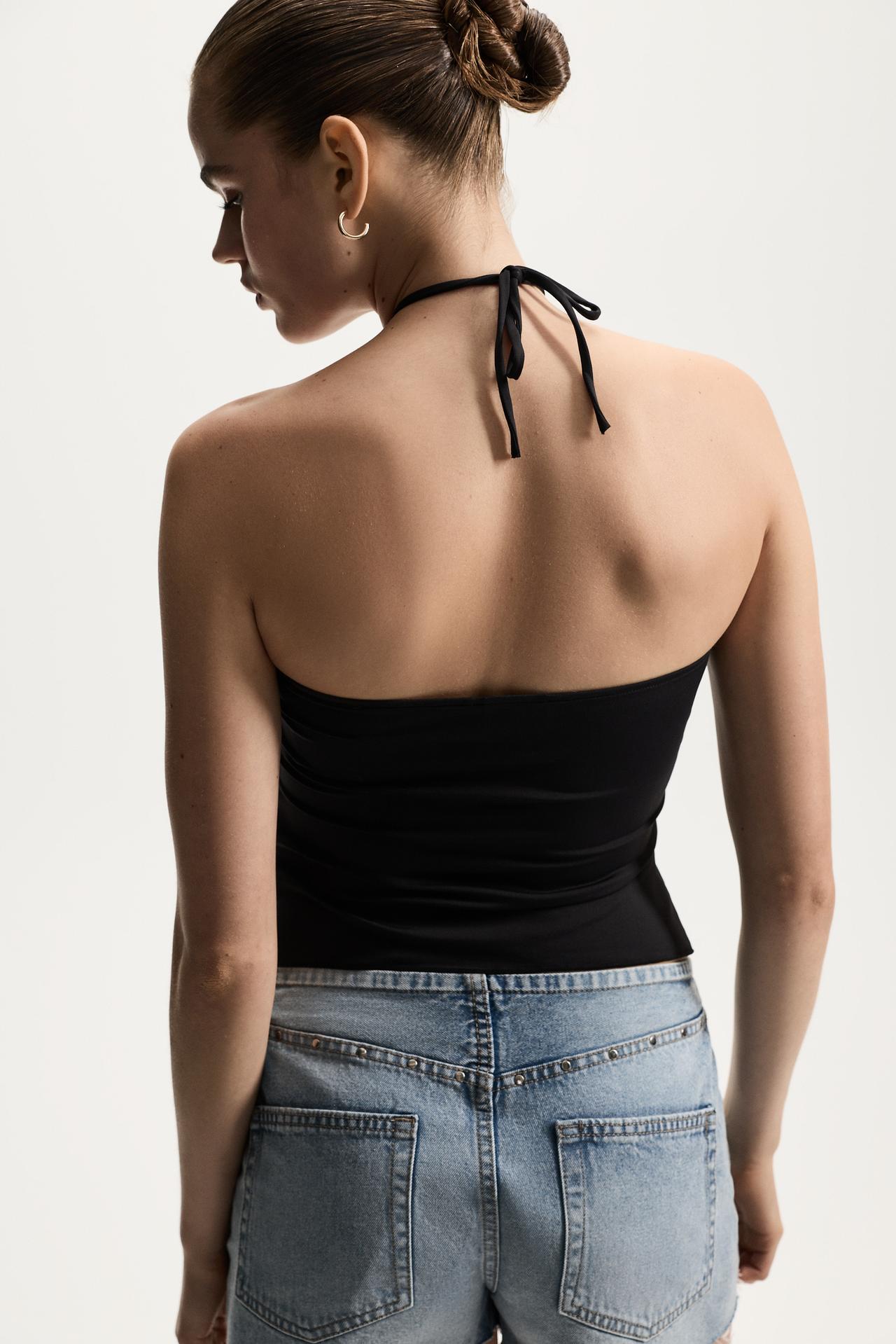 Gathered front top — BLACK