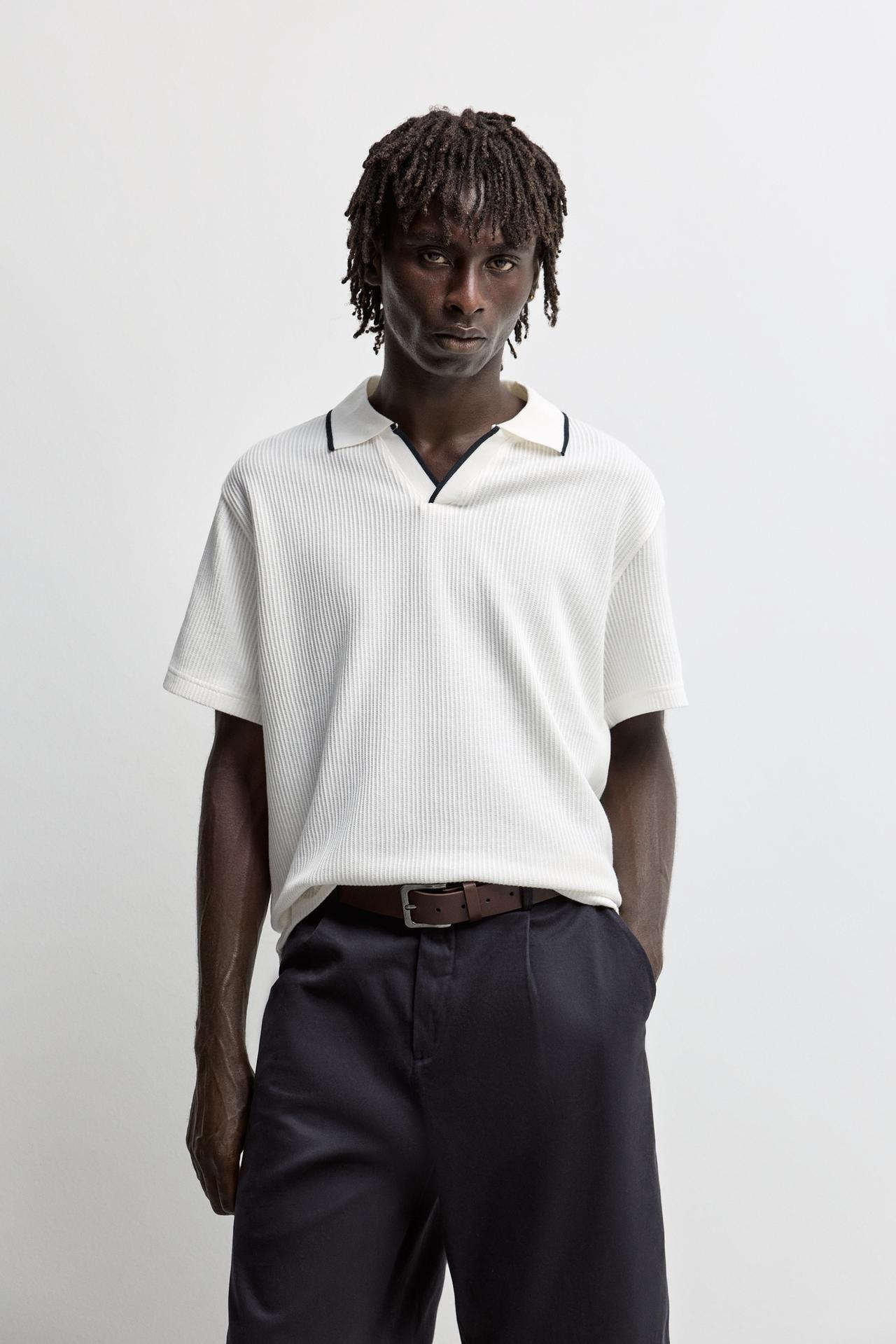 Contrast rib polo shirt — OFF WHITE
