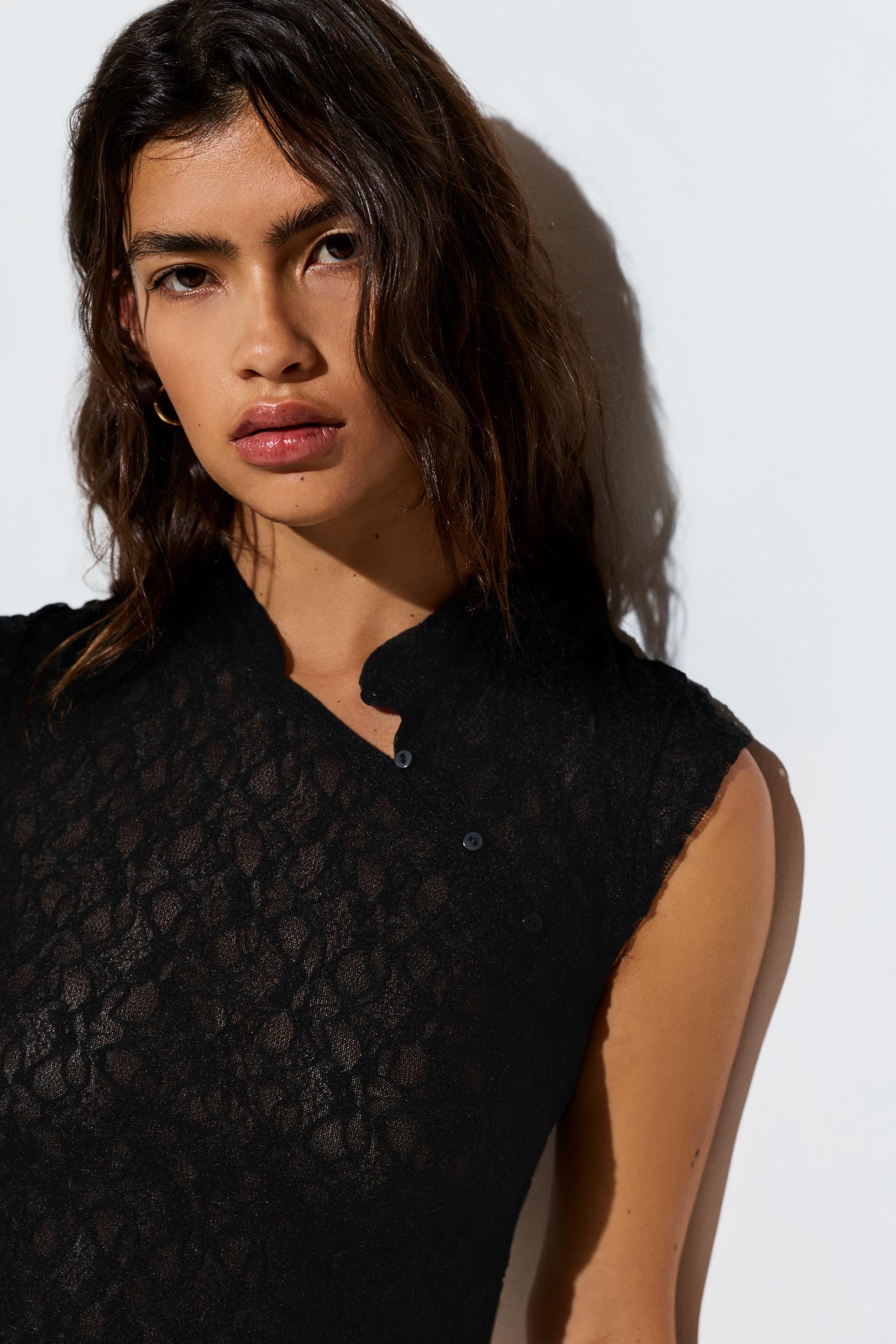 Lace qipao top — BLACK