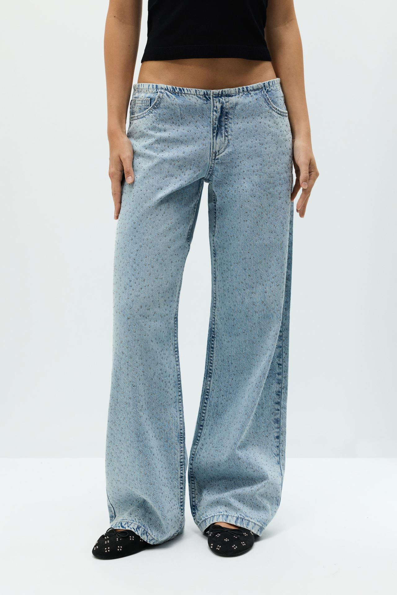 Rhinestone wide-leg jeans — INDIGO