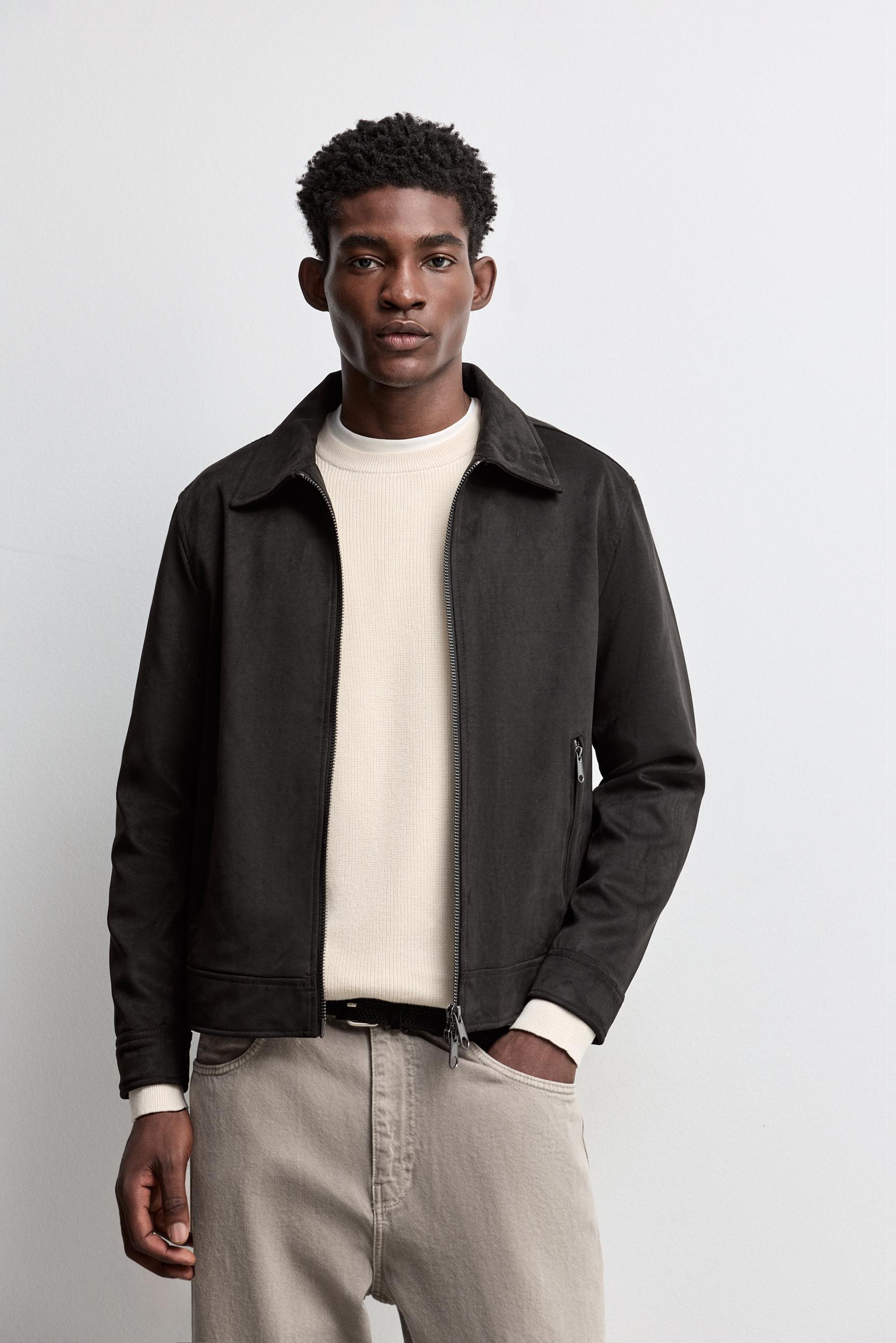 Faux suede jacket — BLACK