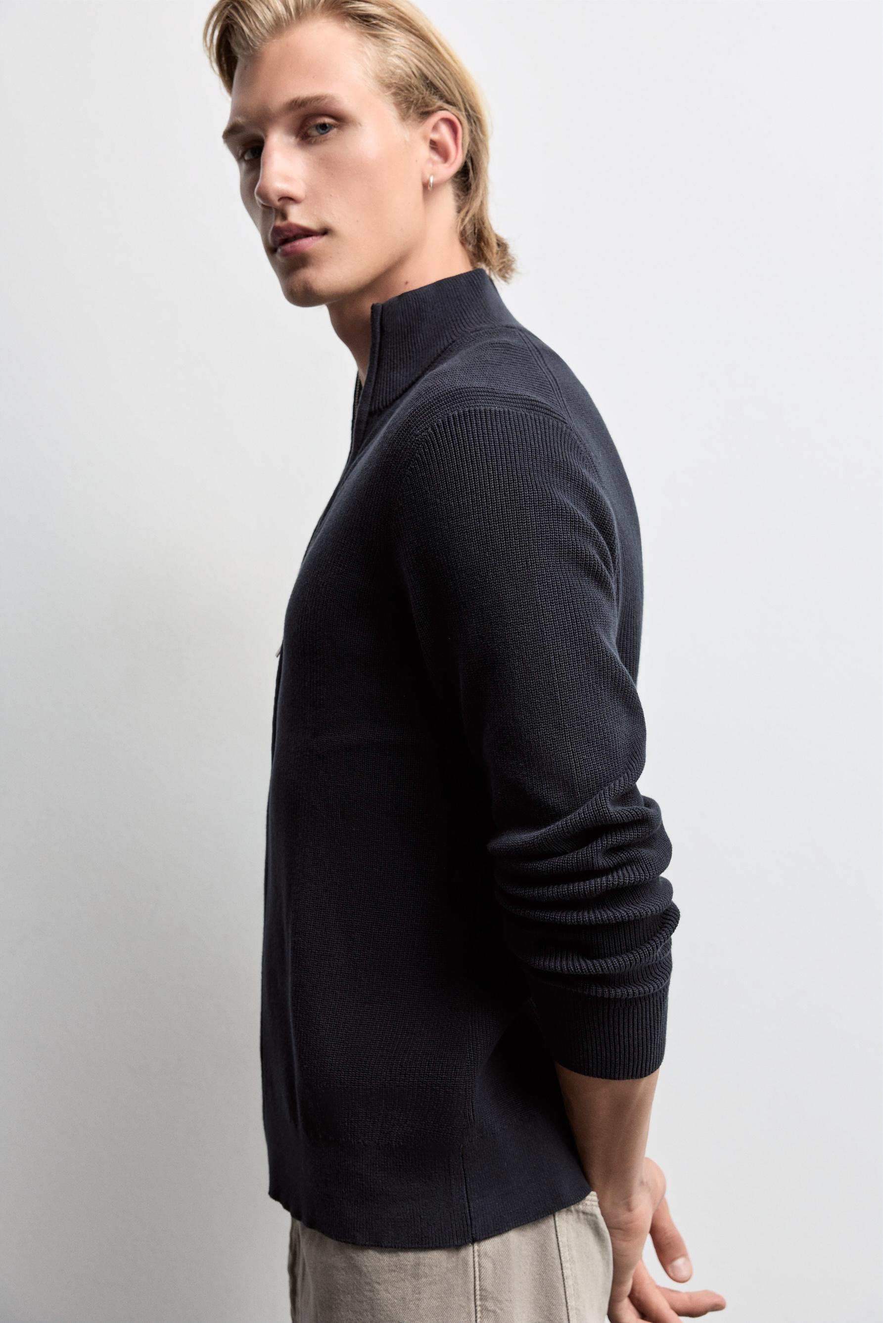 Zip-up knit cardigan — NAVY
