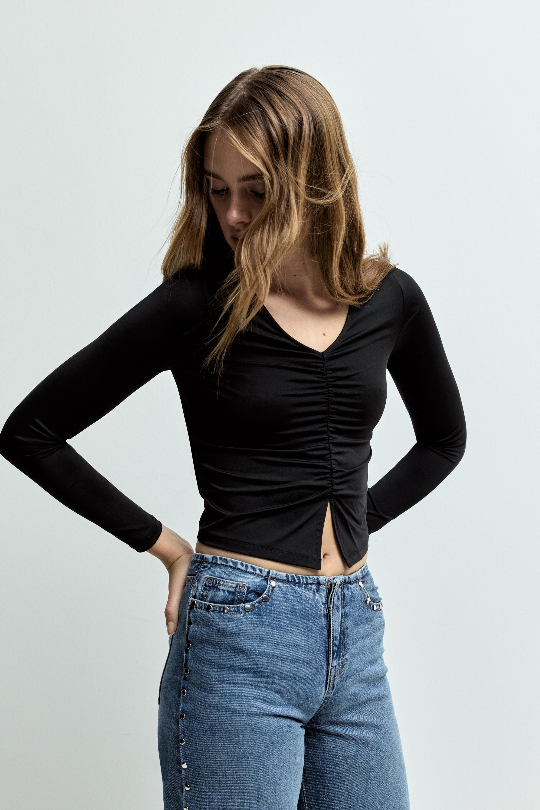 Top poliamida elástica fruncido