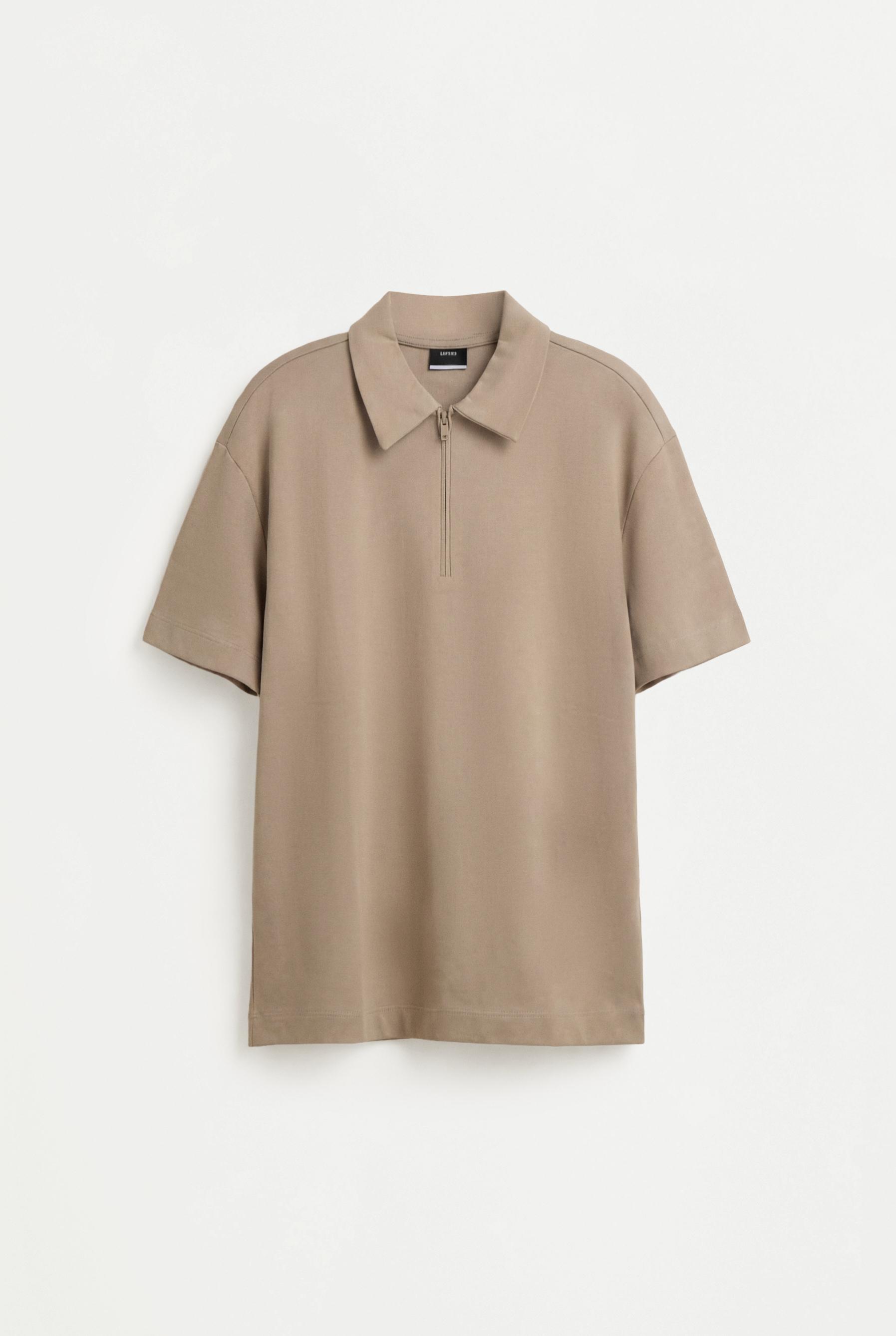 Interlock zip-up polo shirt — CAMEL
