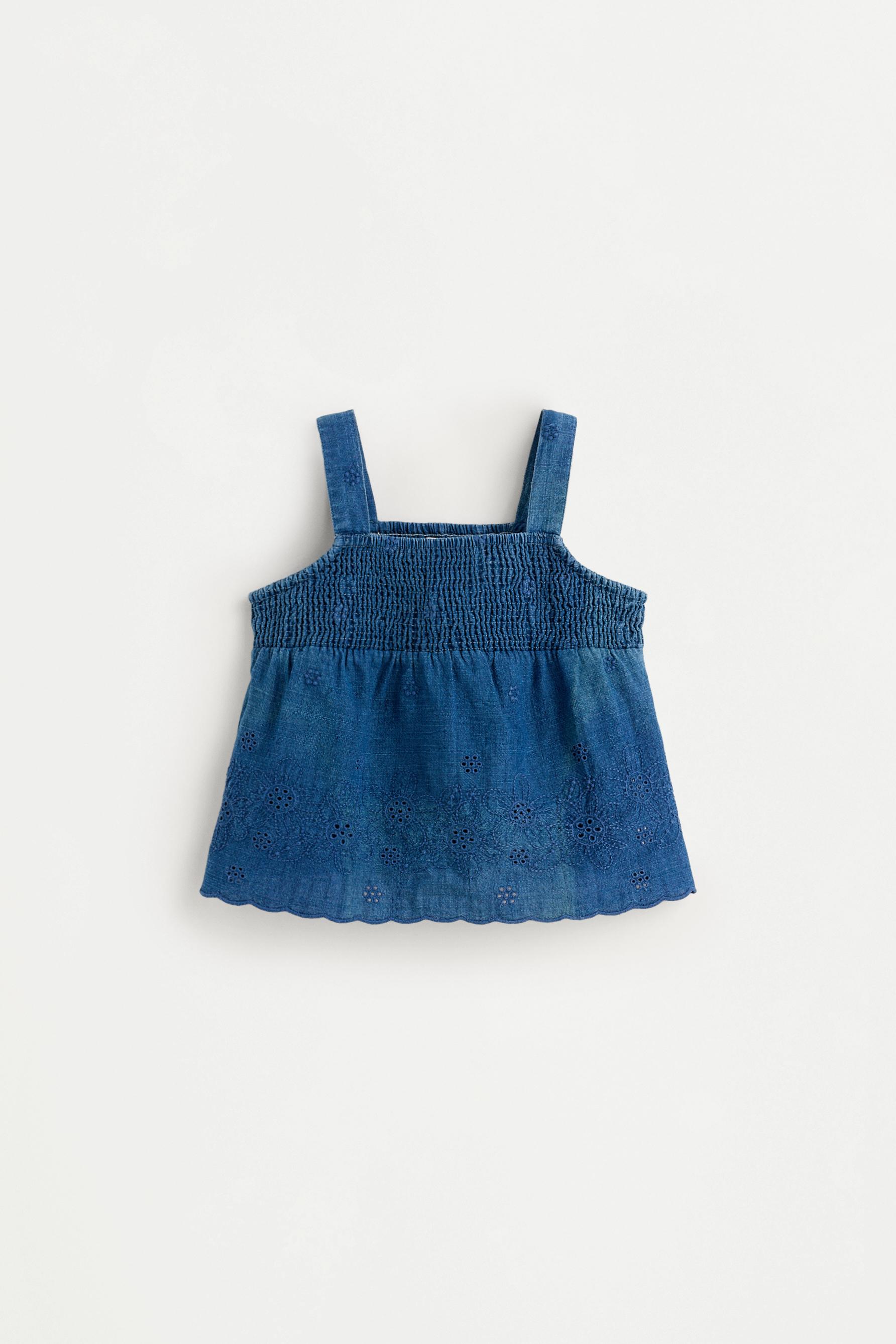 Embroidered denim top — MEDIUM BLUE