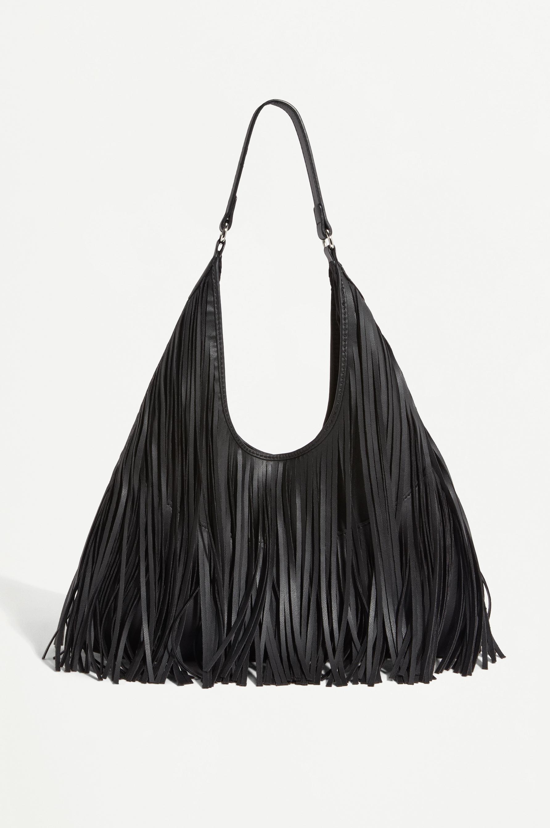 Fringed shoulder bag — BLACK