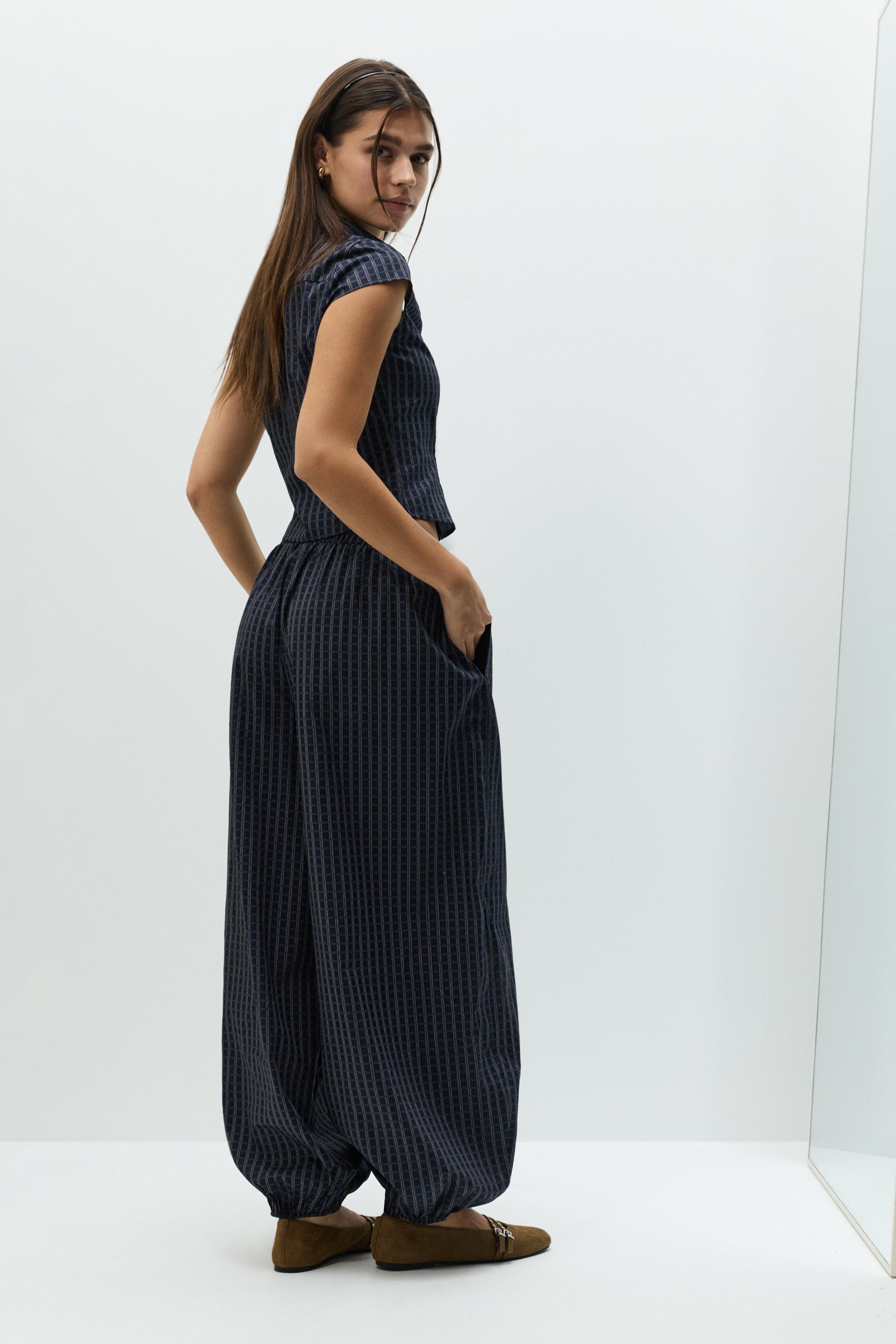 Plaid sarouel trousers — DARK BLUE