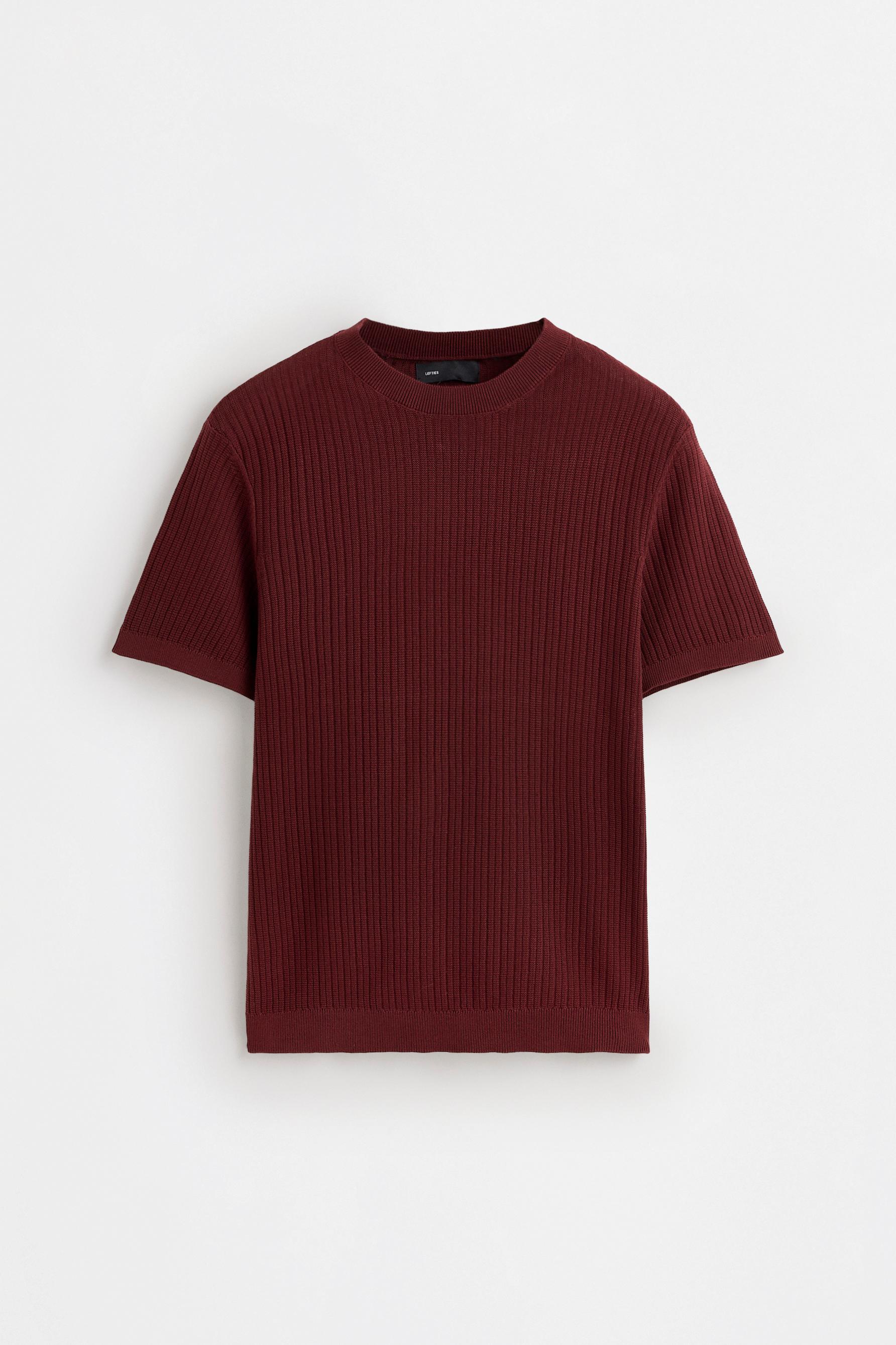Ribbed knit T-shirt — MAROON