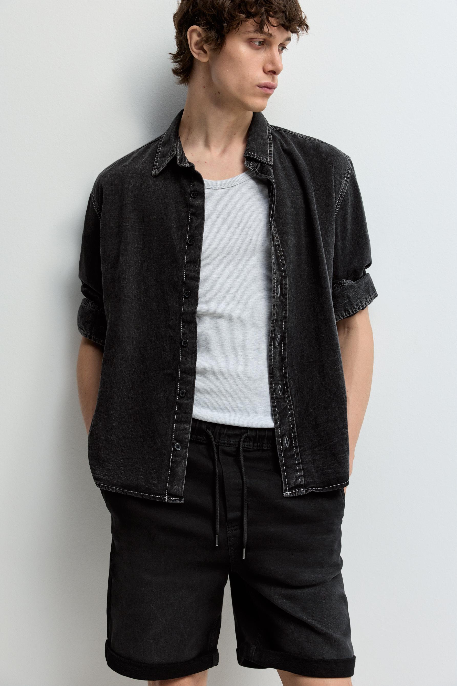 Denim jogger Bermuda shorts — FADED BLACK