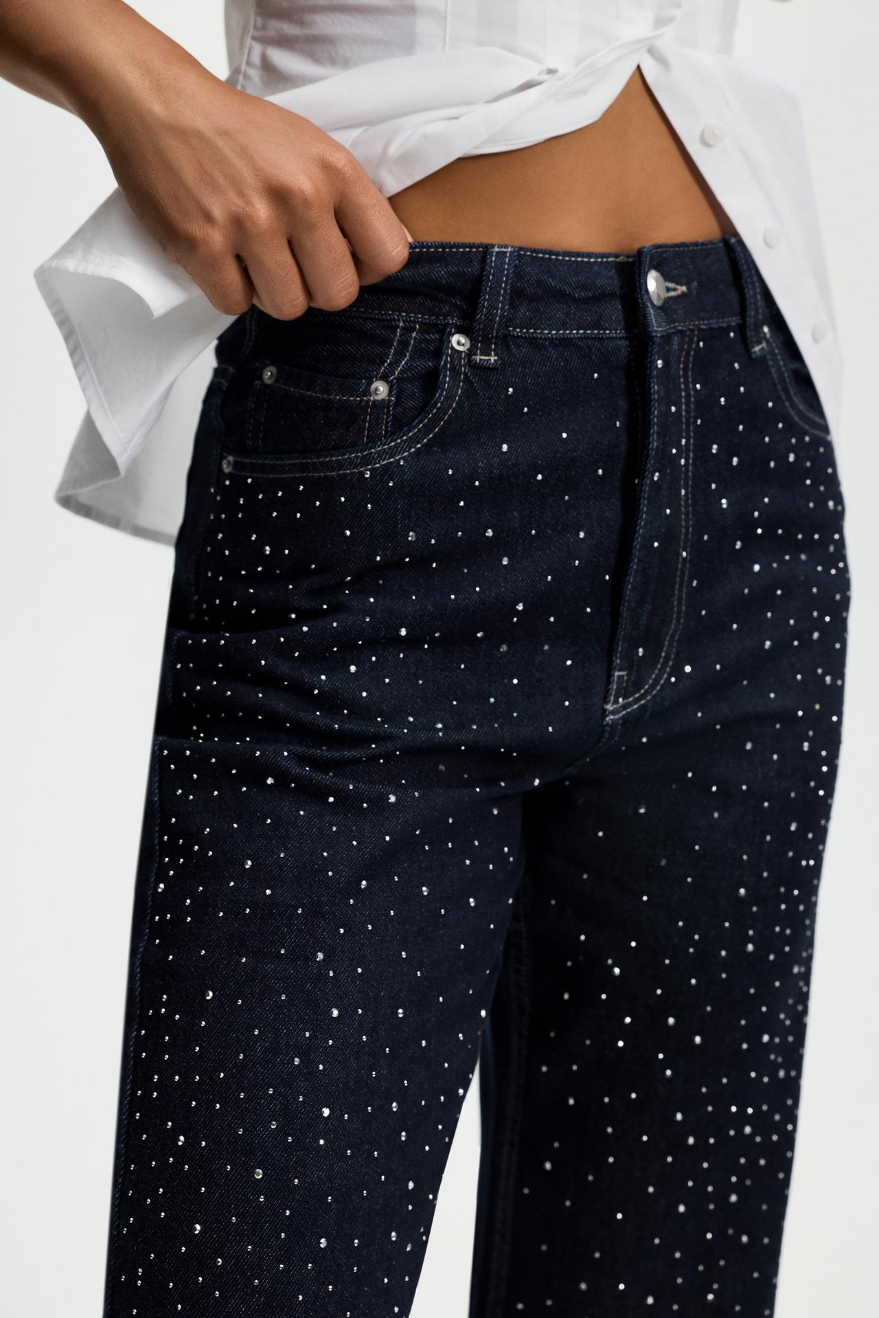 Wide-leg strass jeans — BLUE