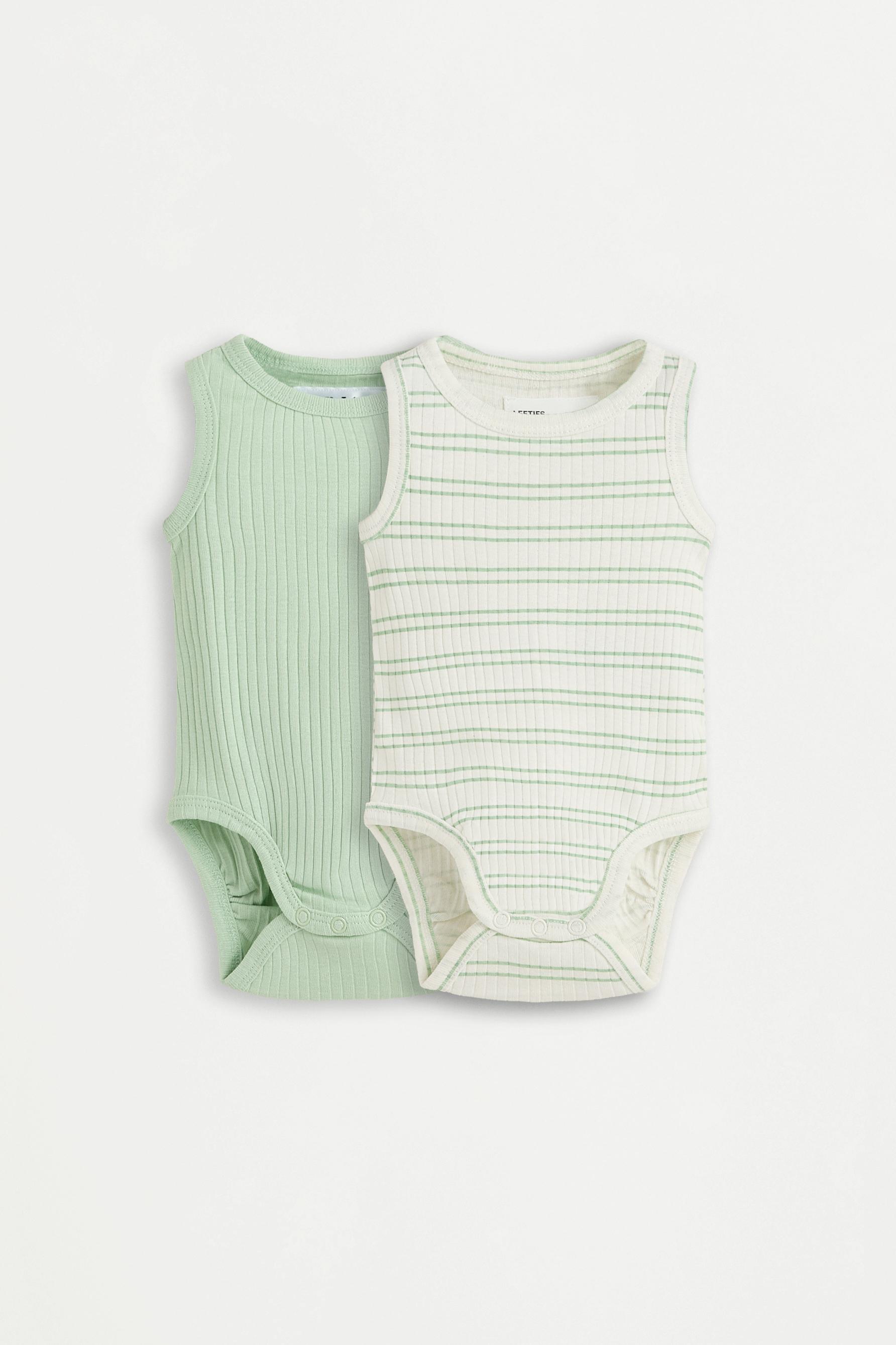 Pack of 2 ribbed sleeveless bodysuits — PALE GREEN