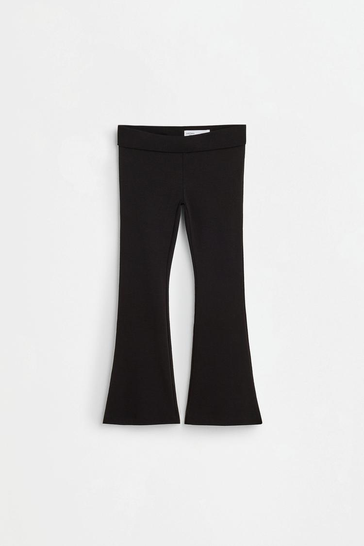 Bell bottom leggings with back text — BLACK