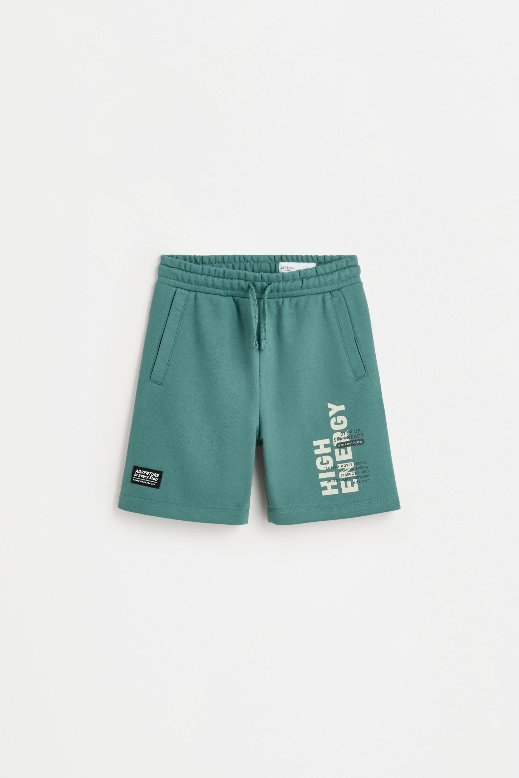 Text print plush Bermuda shorts — PALE MINT GREEN (alternate view)