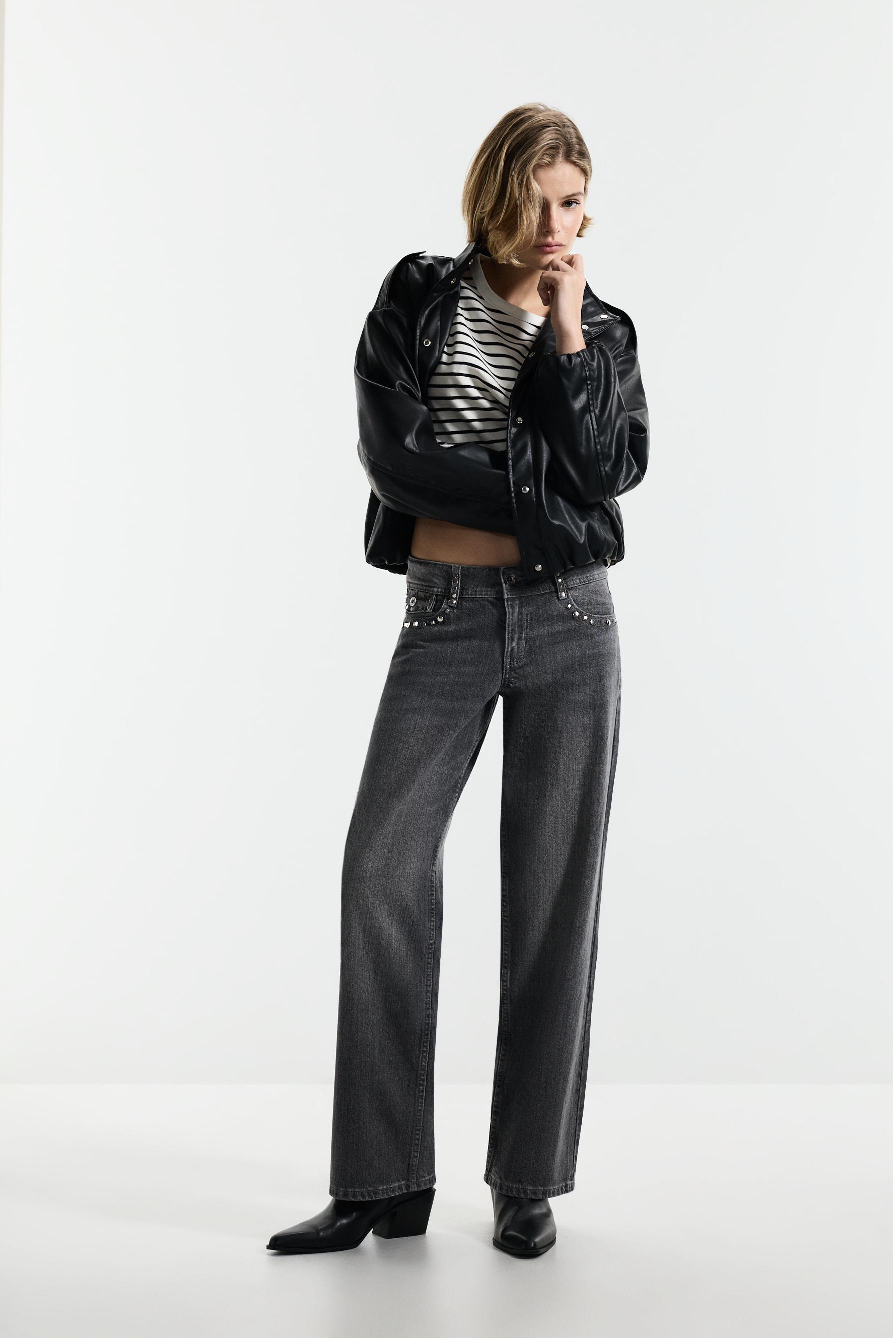 Straight-leg stud jeans — GREY