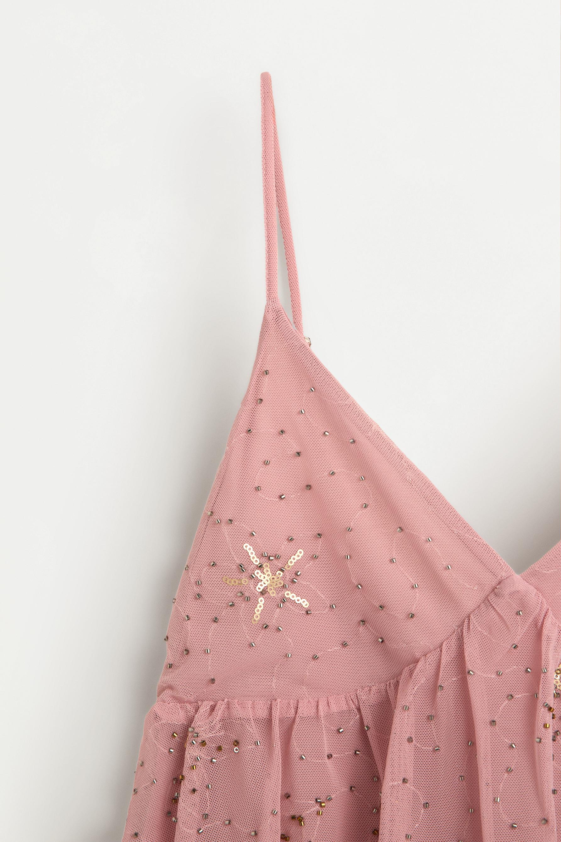 Short dress with rhinestone embroidery — PINK