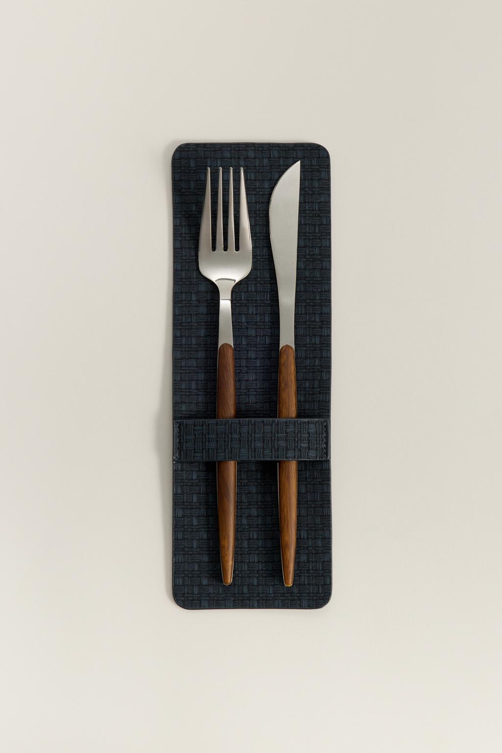 Leather effect cutlery holder