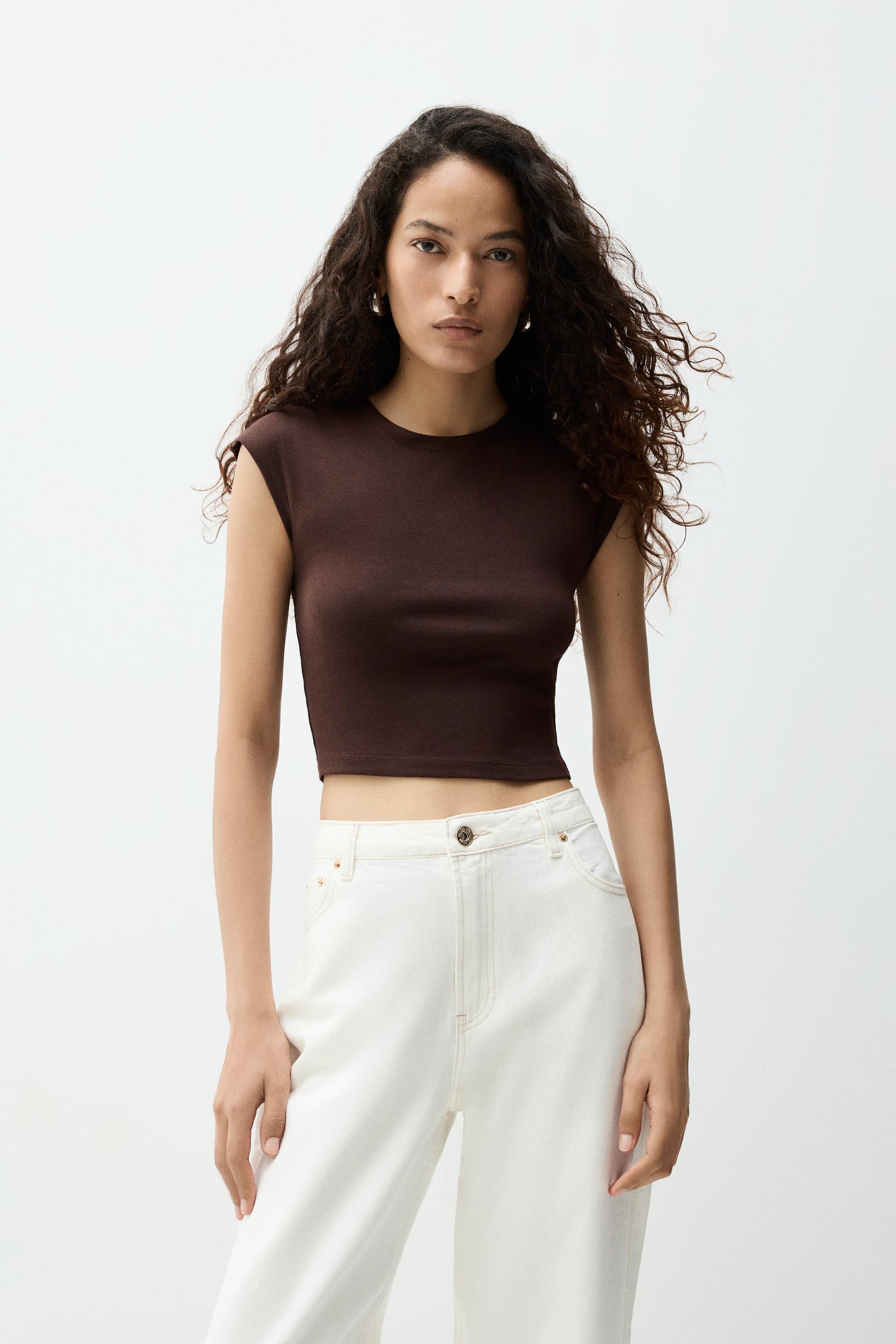 Camiseta cropped manga sisa