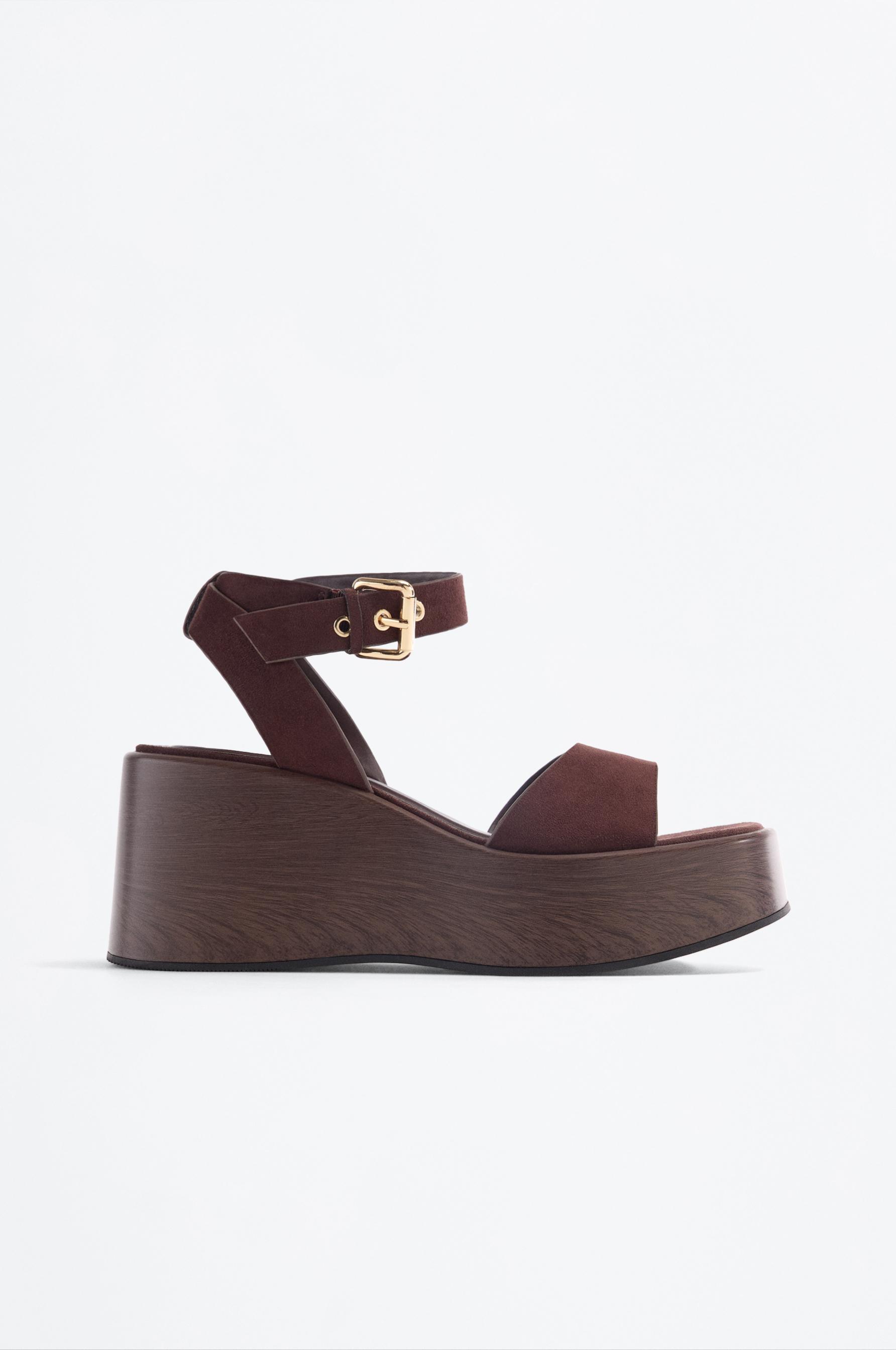 Wooden wedge sandal — BROWN