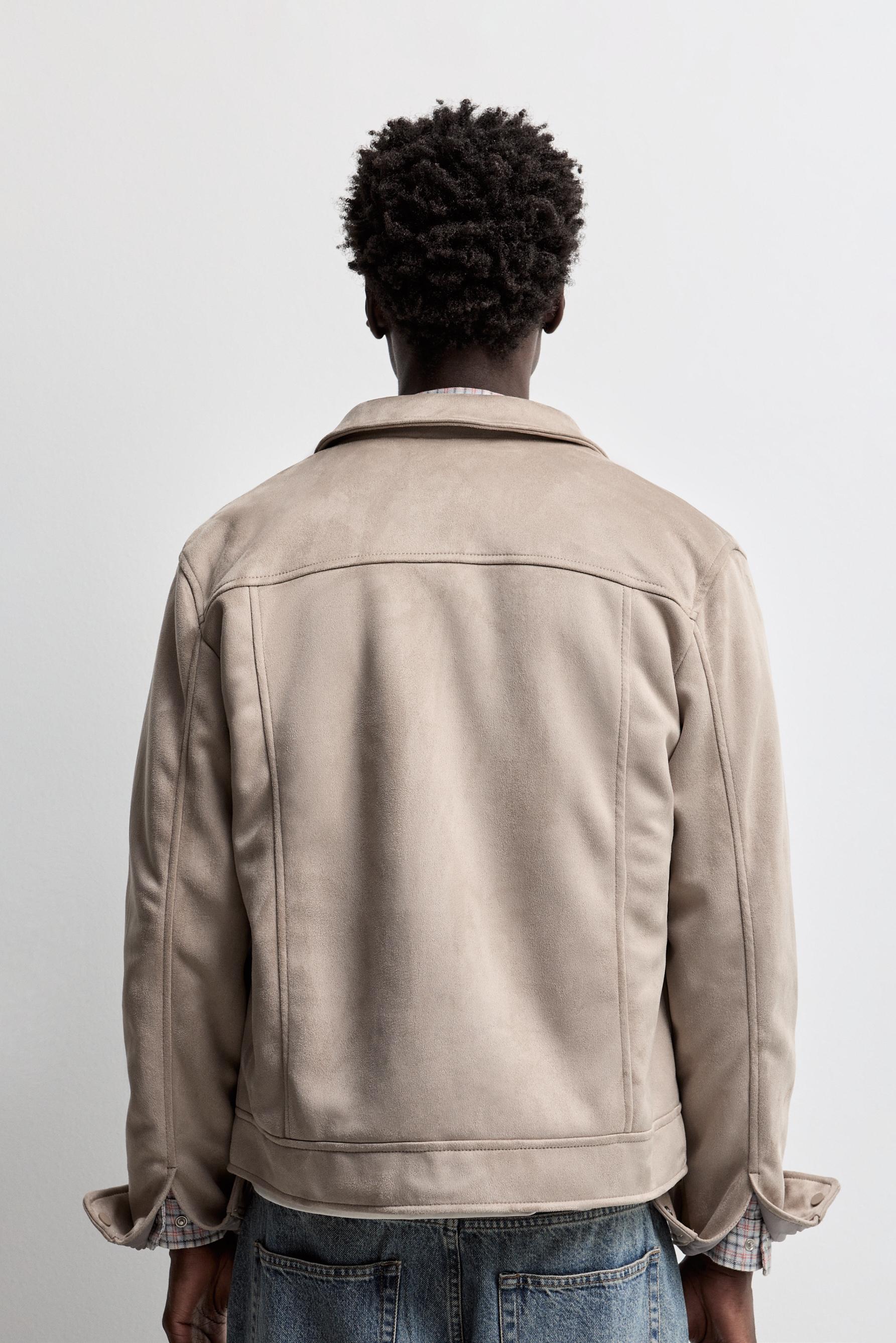 Faux suede trucker jacket — GREY