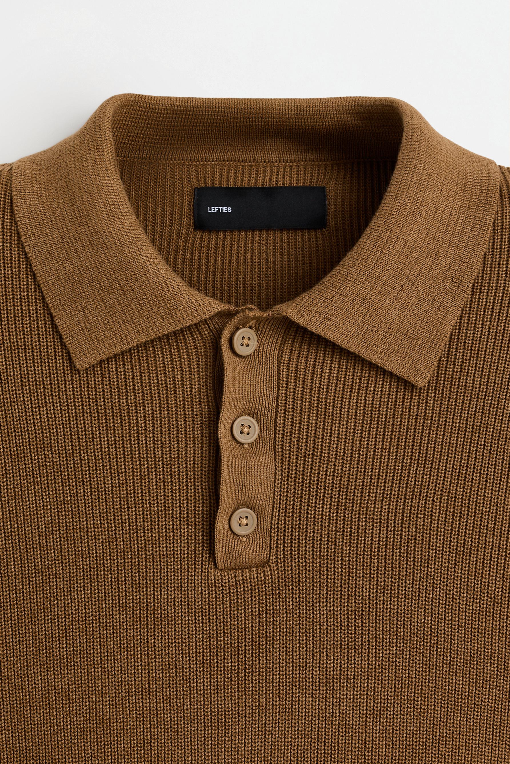 Button knit polo shirt — TOBACCO BROWN