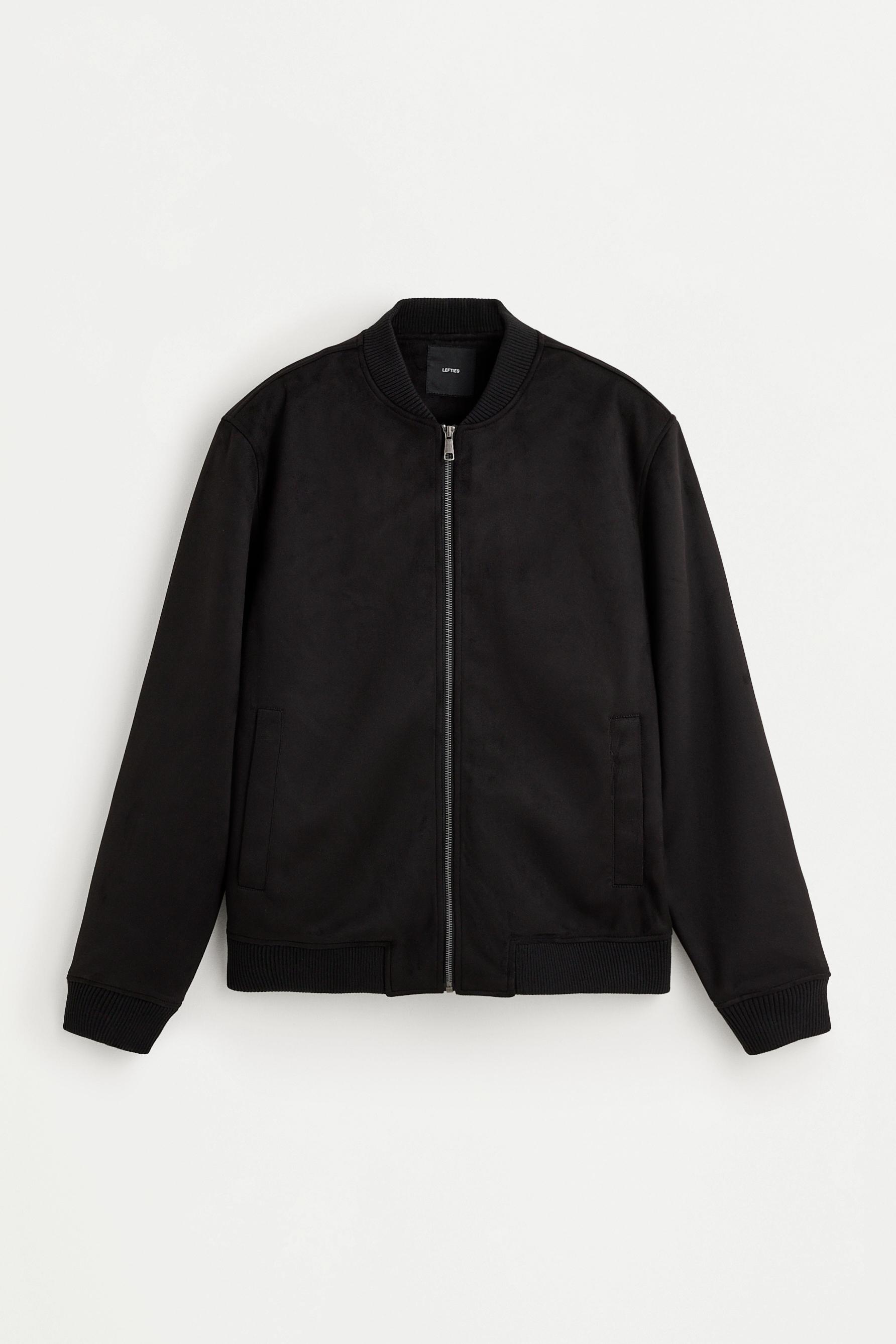 Faux suede bomber jacket — BLACK