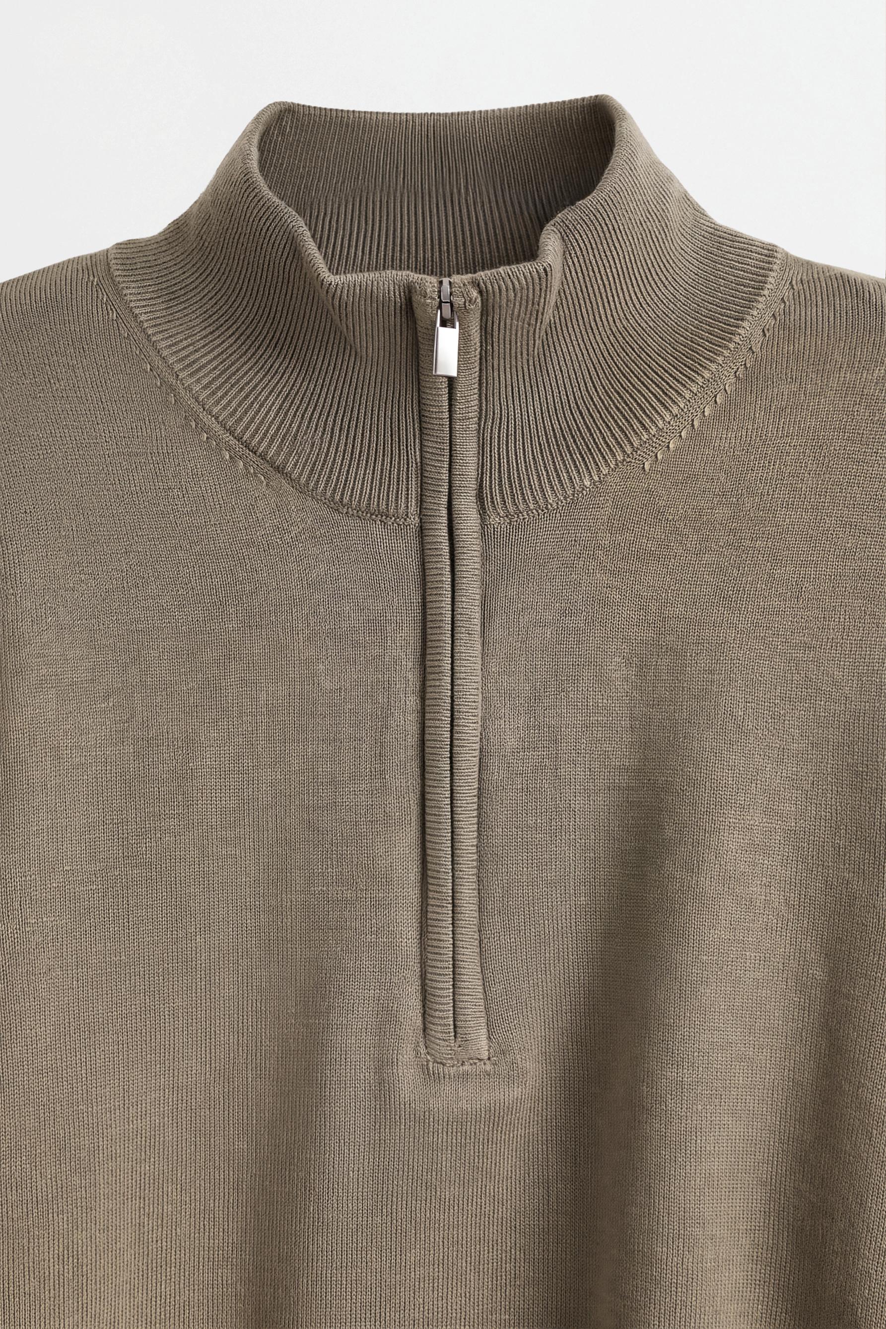 Zip-up high neck sweater — KHAKI