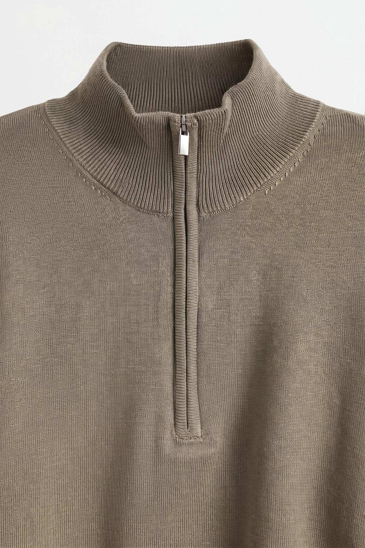 Zip-up high neck sweater — KHAKI
