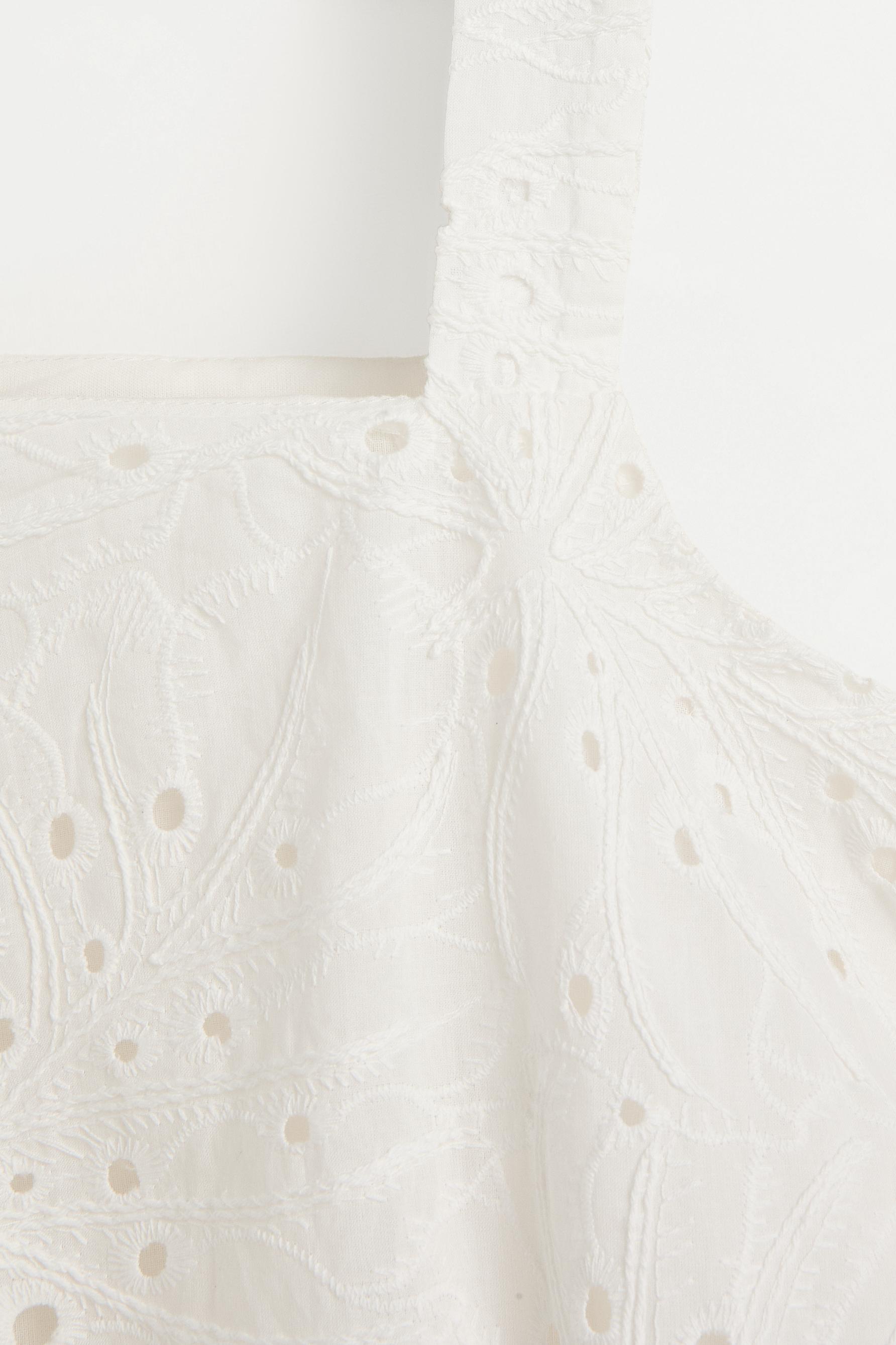 Swiss embroidery asymmetrical top — WHITE