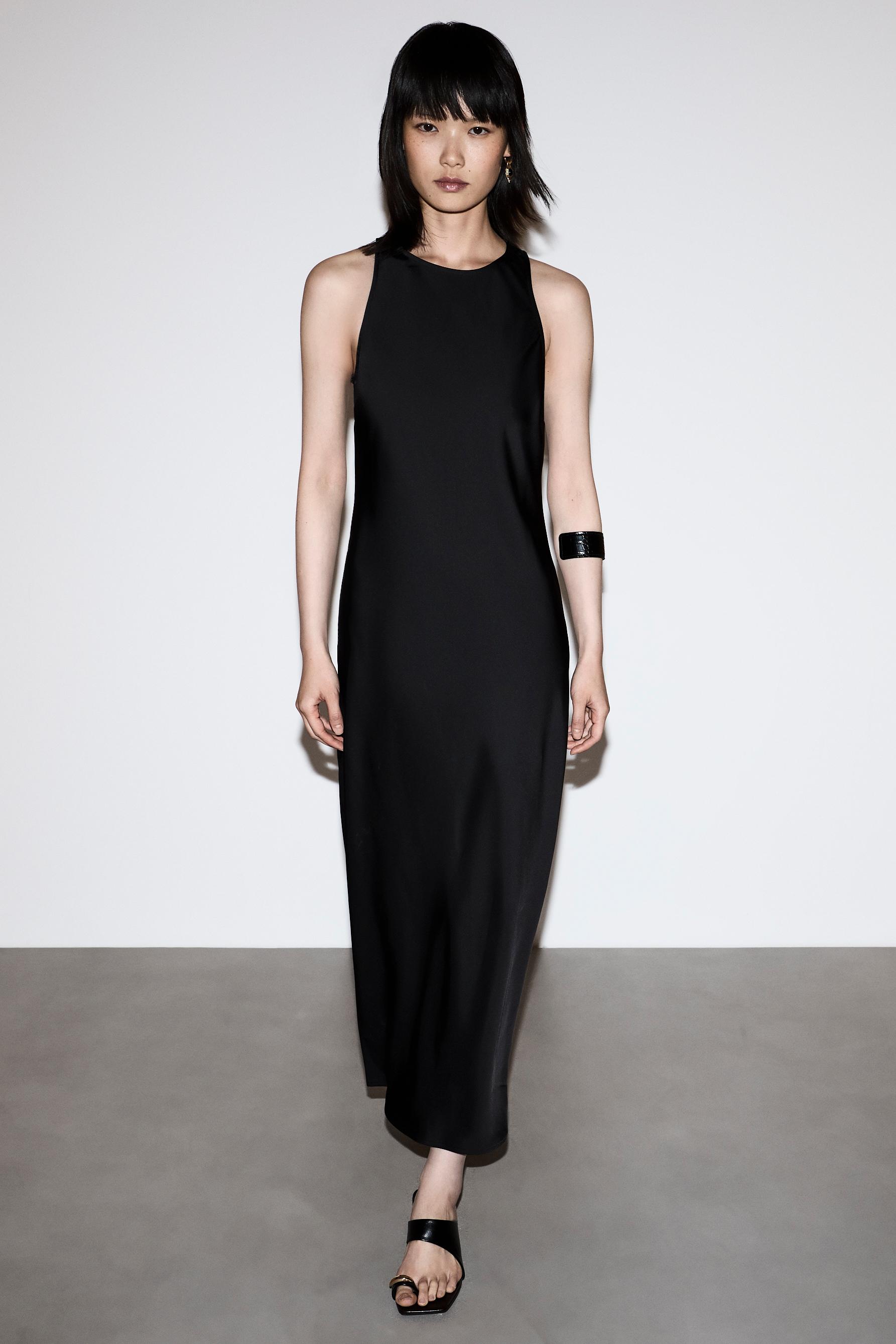Satin midi dress — BLACK