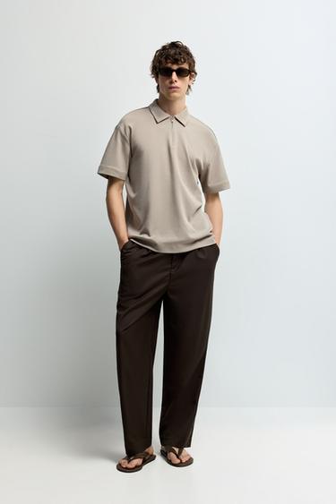 Interlock zip-up polo shirt — CAMEL 2