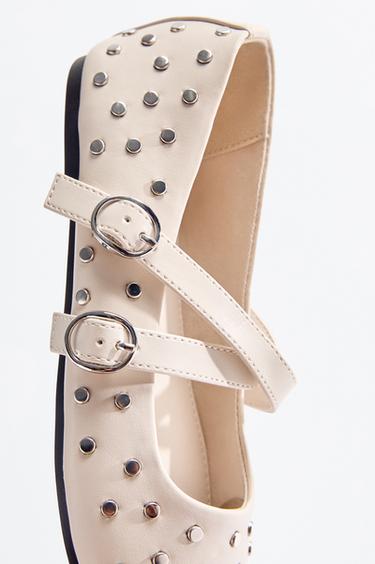 Girls' studded ballet flats — ECRU 4