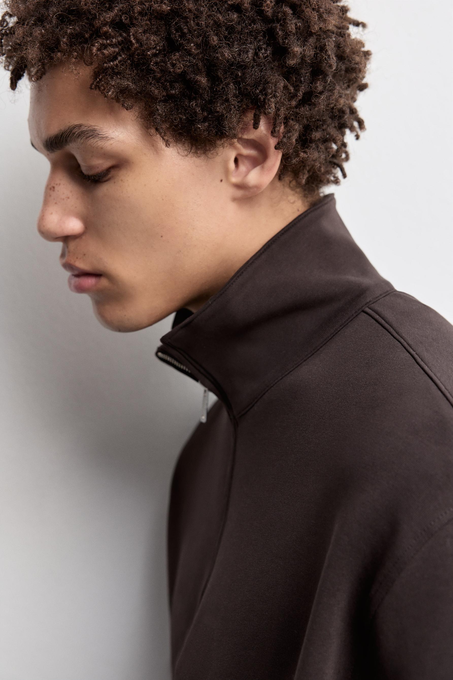 Interlock polo shirt with zip — DARK BROWN