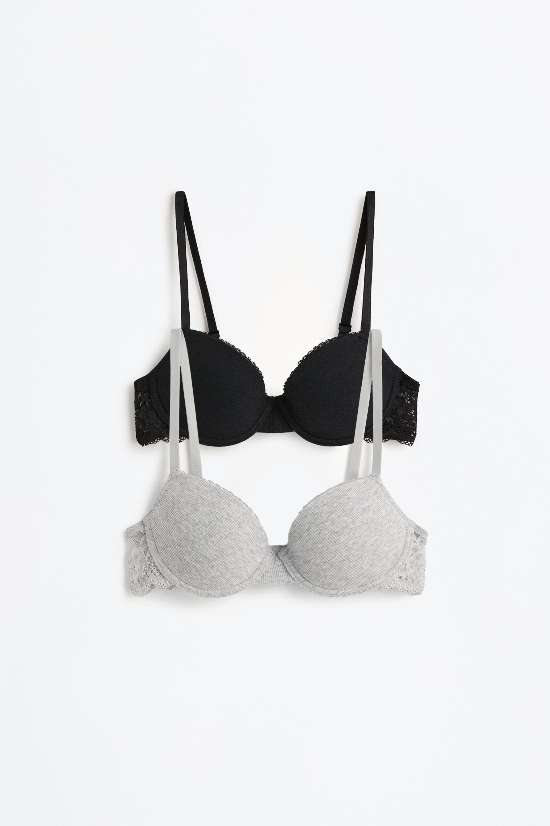 Pack of 2 classic ribbed bras - lace — BLACK