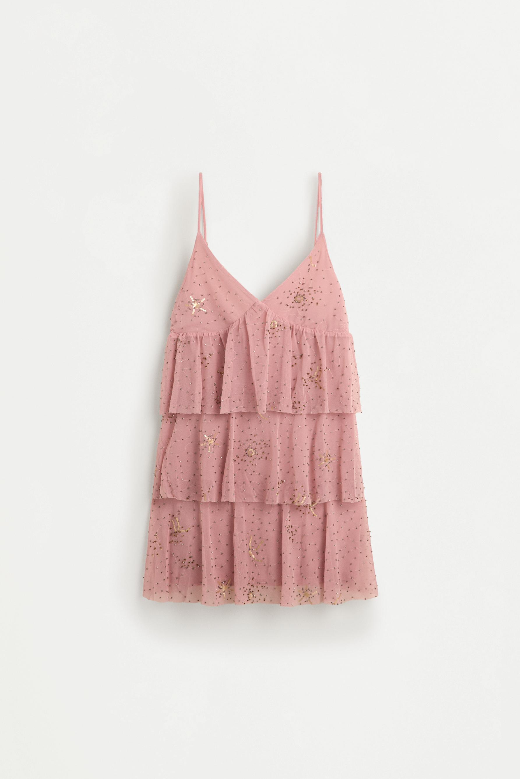 Short dress with rhinestone embroidery — PINK