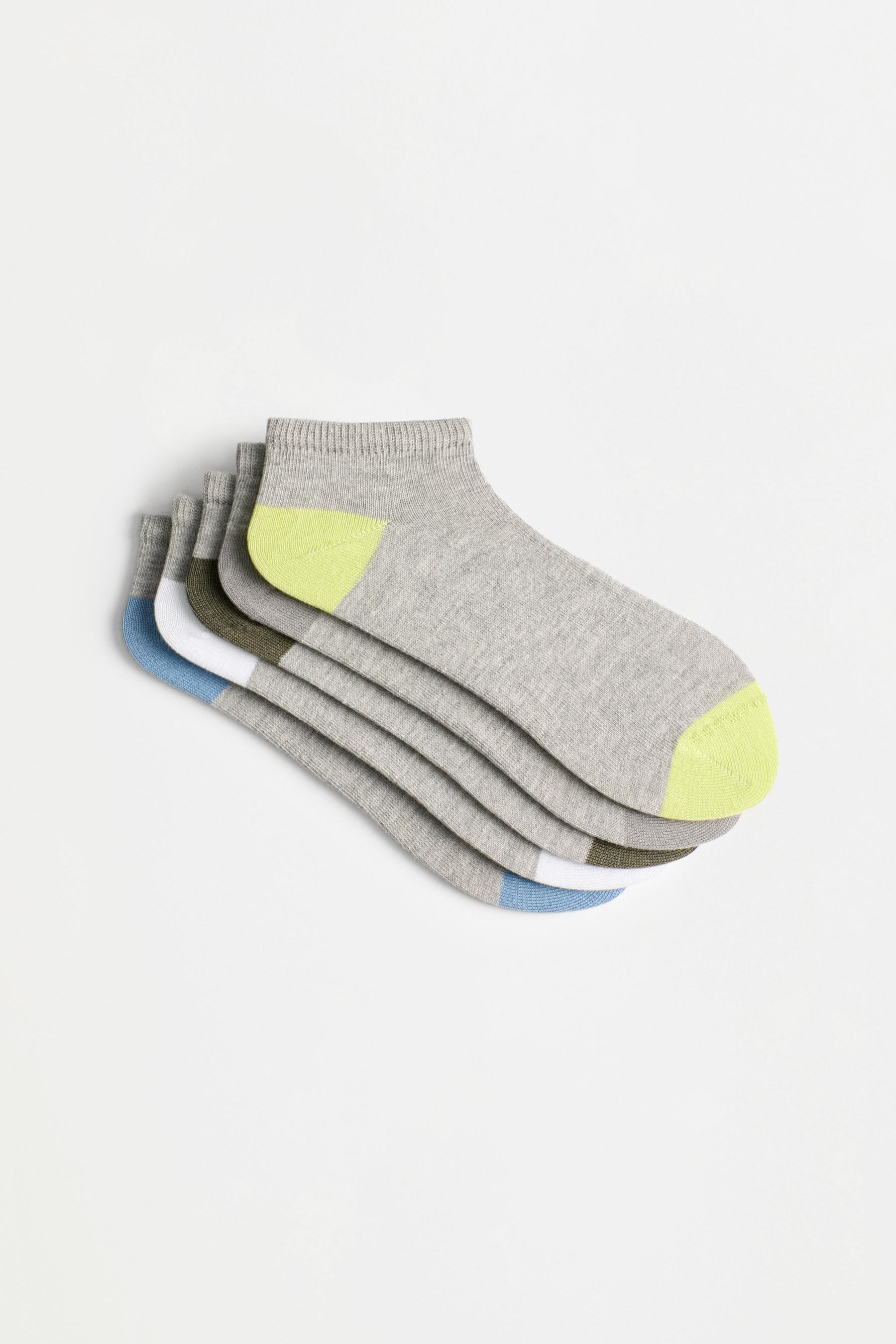 Contrast heel short socks (5-pack) — GREY MARL