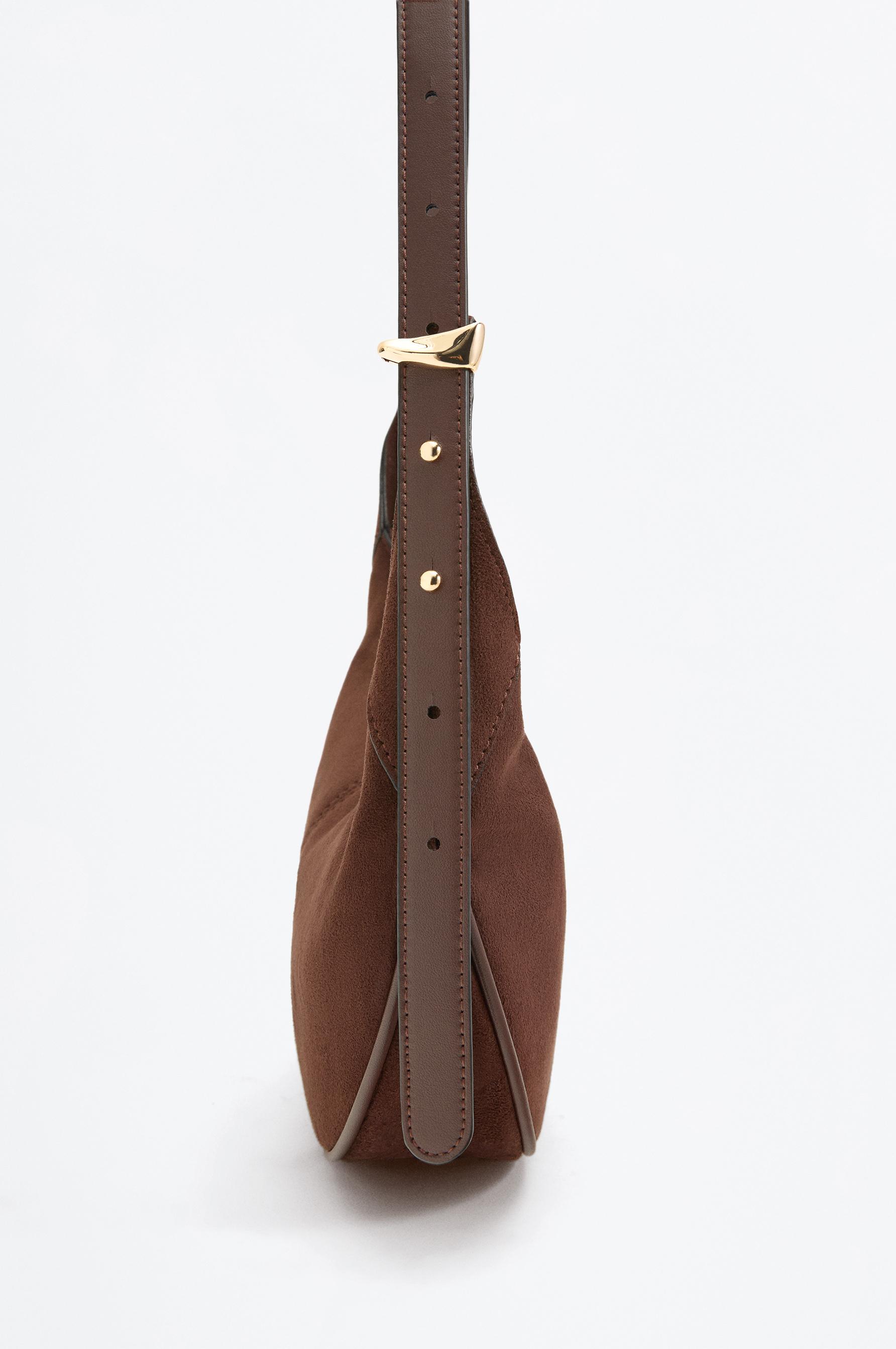 Faux Suede Shoulder Bag — BROWN