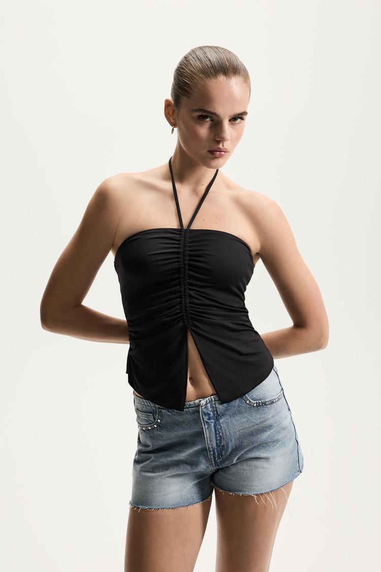Gathered front top — BLACK
