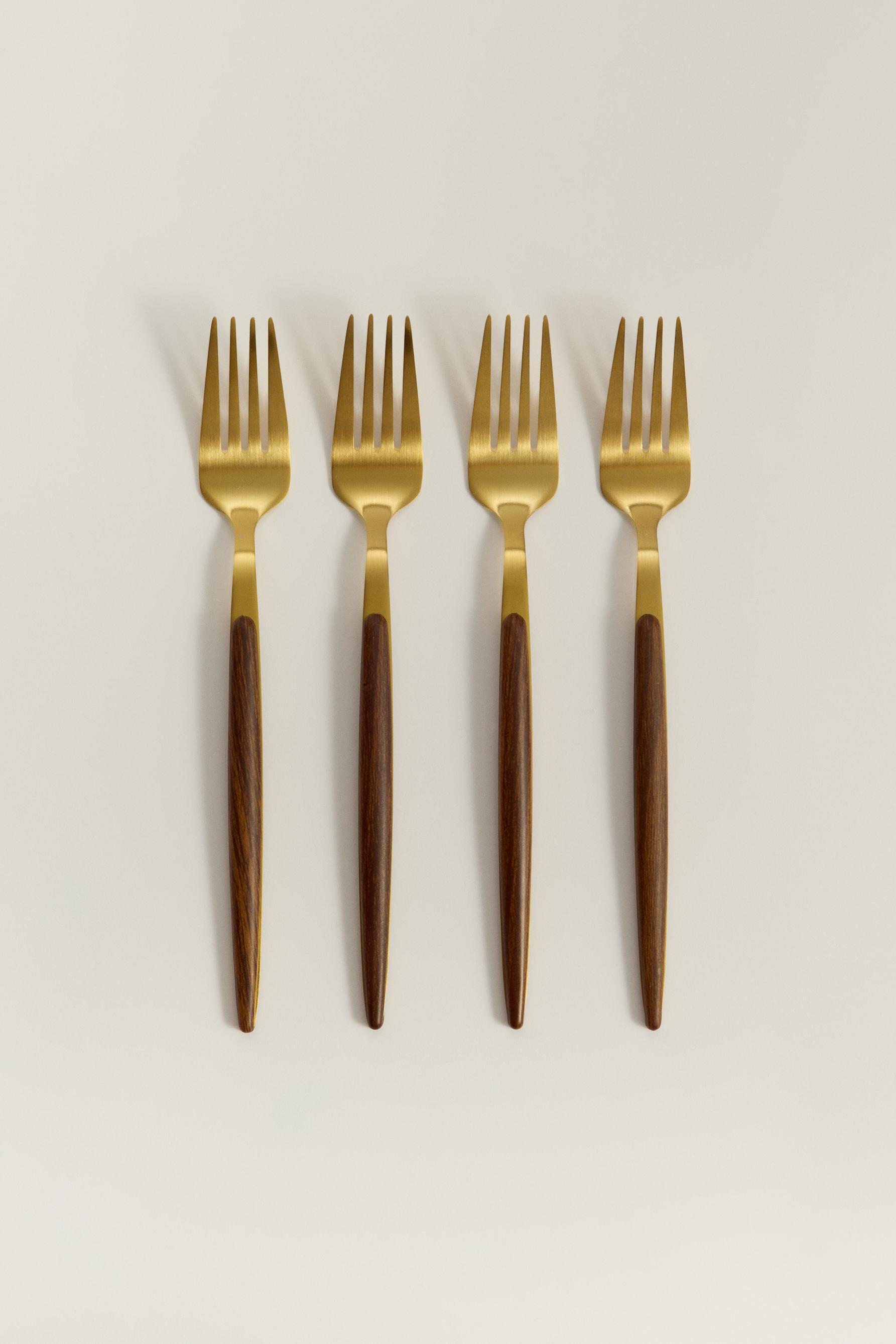Pack 4 tenedores efecto madera
