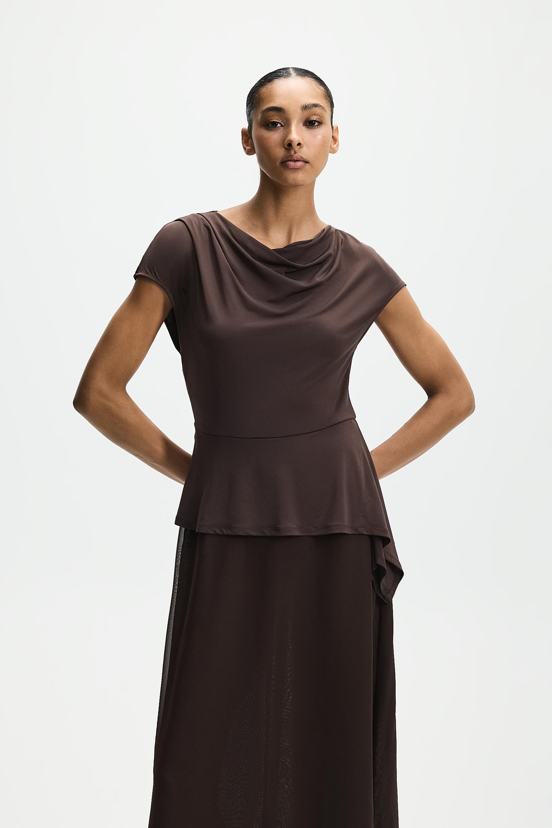 Mixed-fabric midi dress — CHOCOLATE
