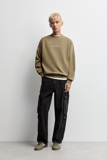 Text print sweatshirt — PALE KHAKI 2