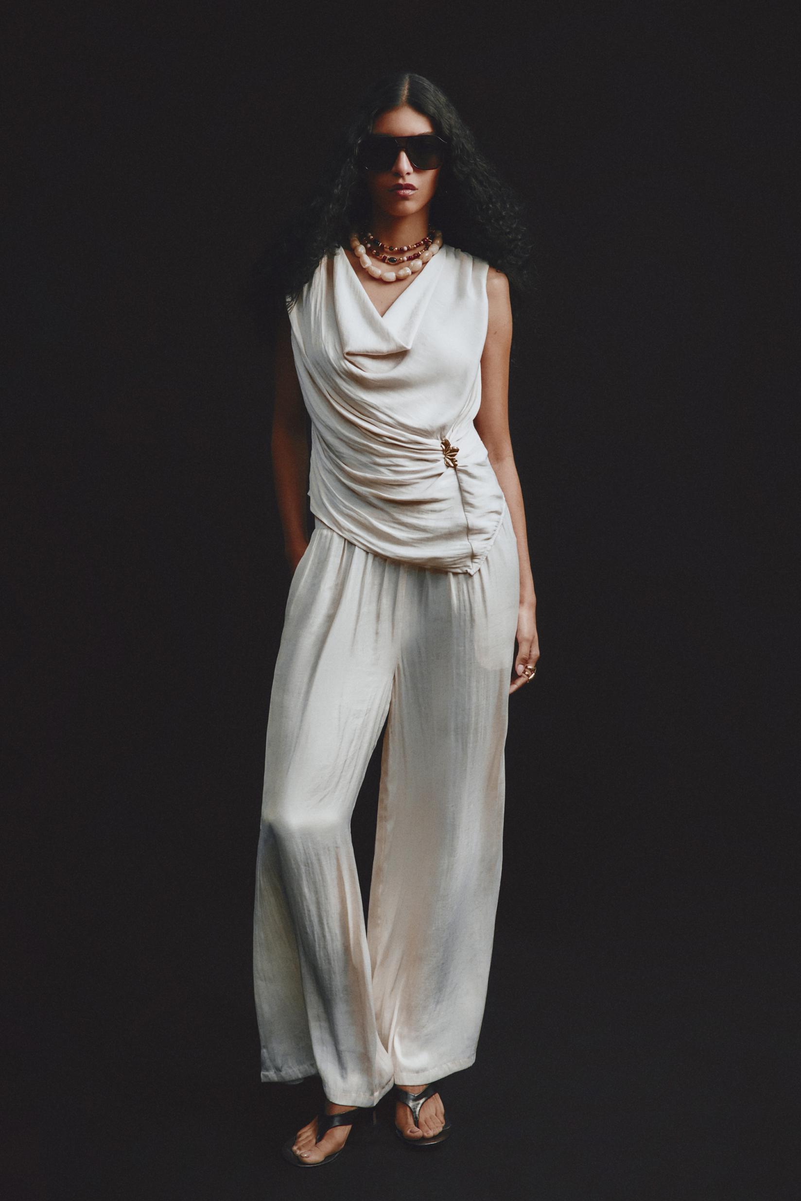 Satin palazzo trousers — CREAM
