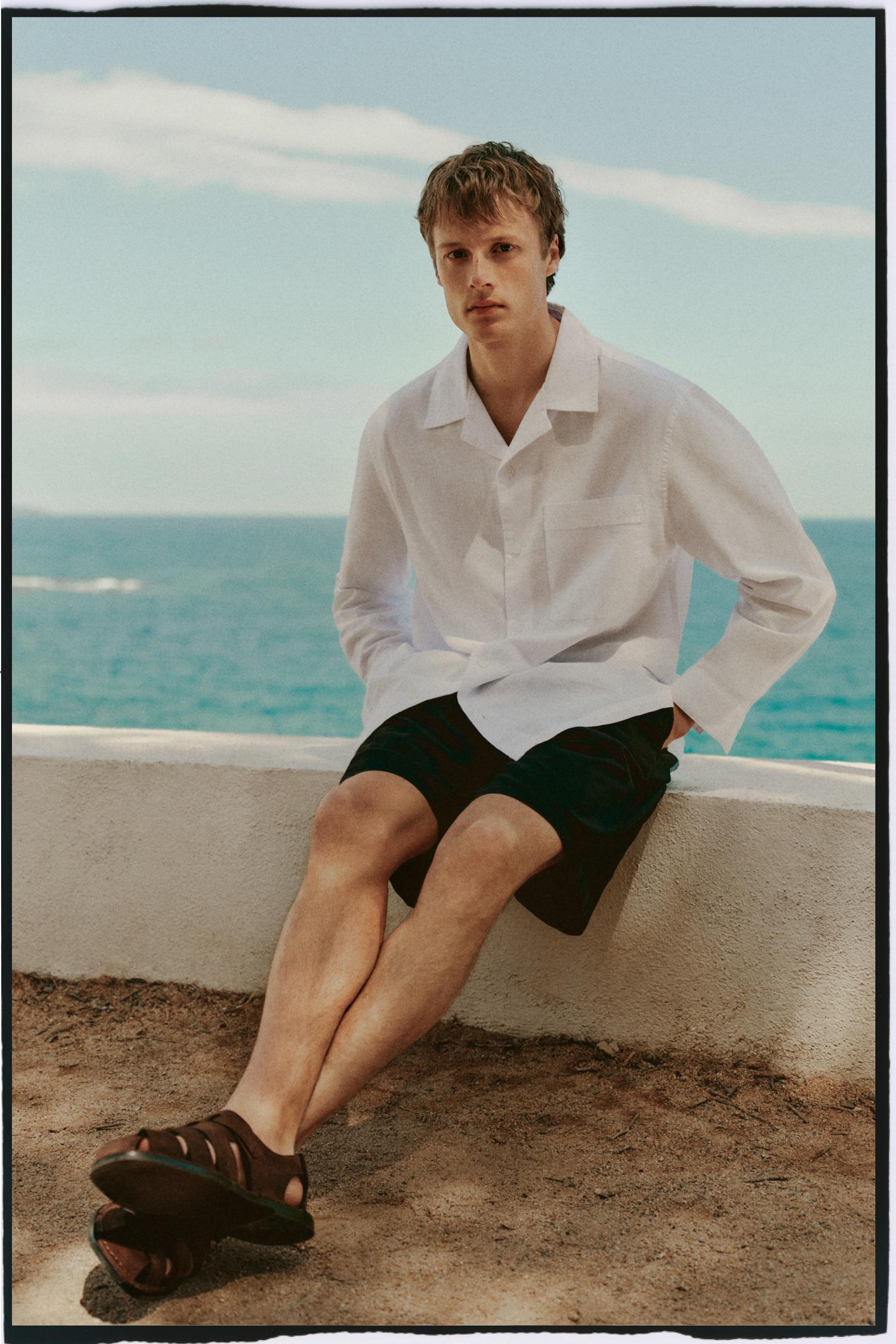 Cotton-linen chino Bermuda shorts — DARK BLUE