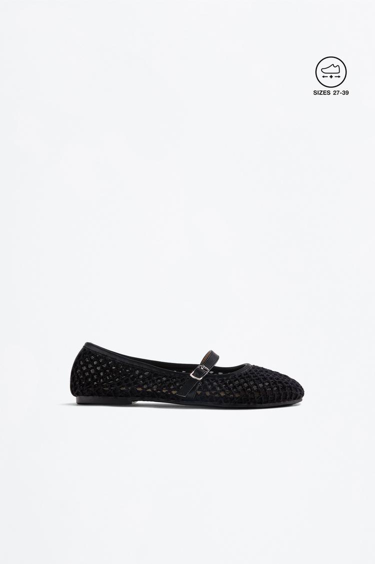 MESH BALLET FLATS — BLACK