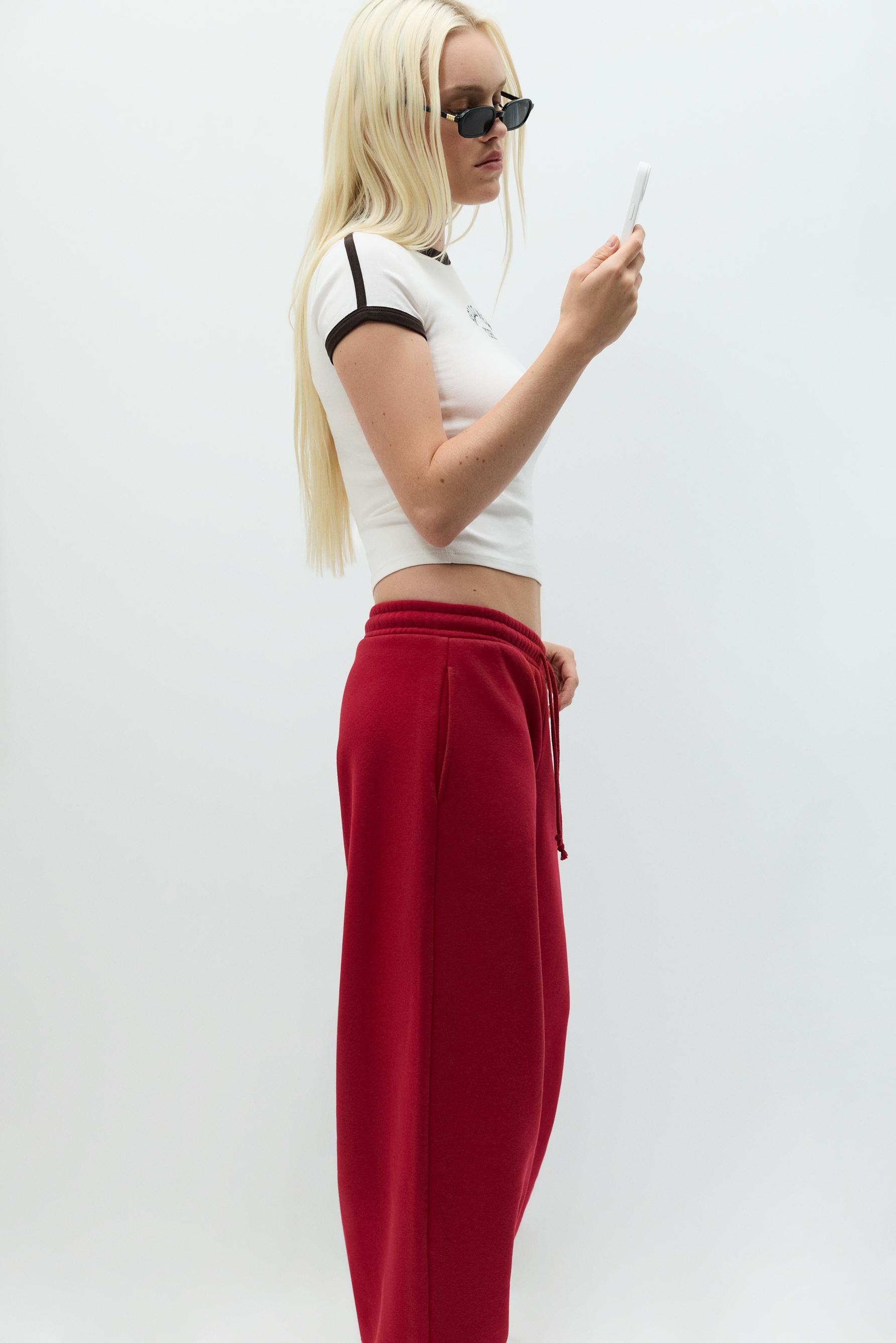 Barrel-leg plush trousers — RED