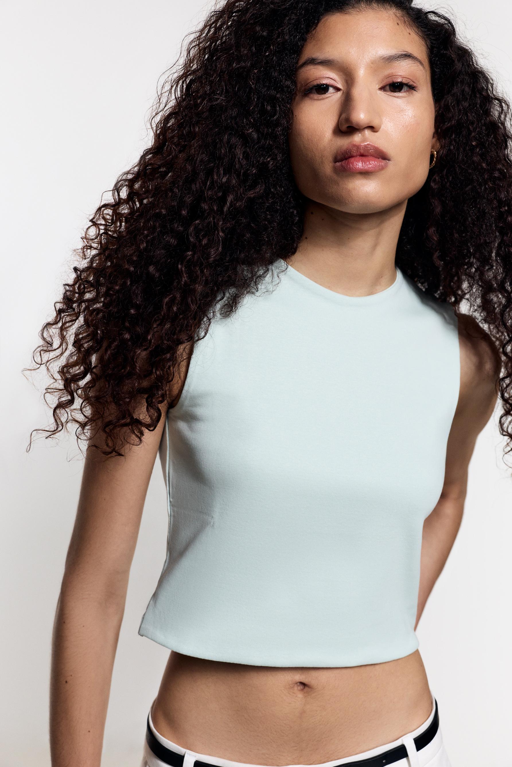 Cropped ribbed T-shirt — PALE MINT GREEN