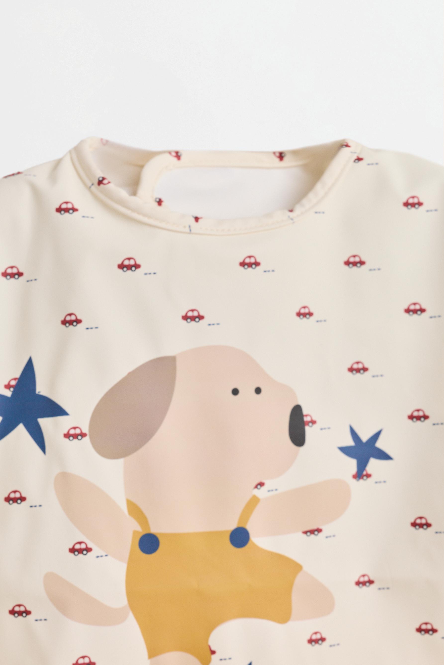 Puppy print long sleeve bib — PALE BLUE